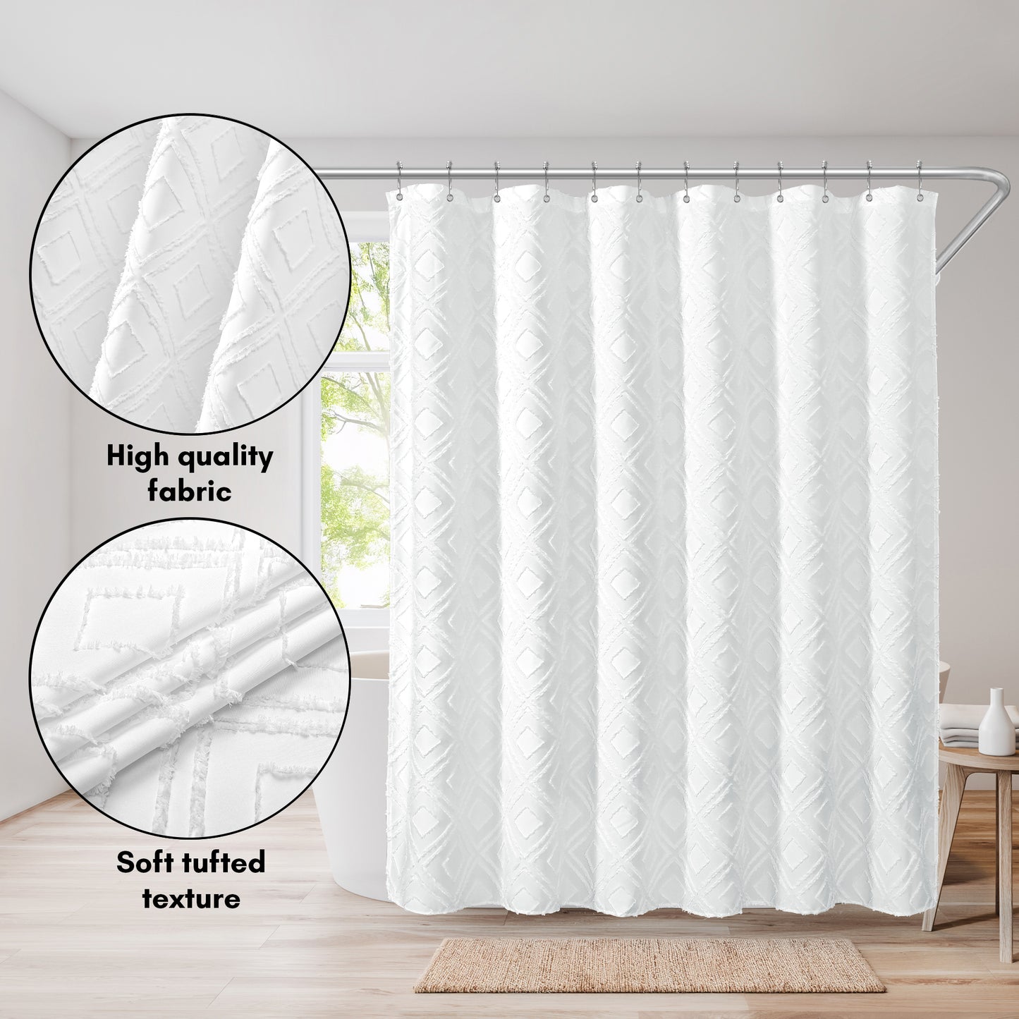 Americanflat 71x71 Woven Shower Curtain with Tassel Accents - Includes 12 Grommets and Hooks - 100% Polyester