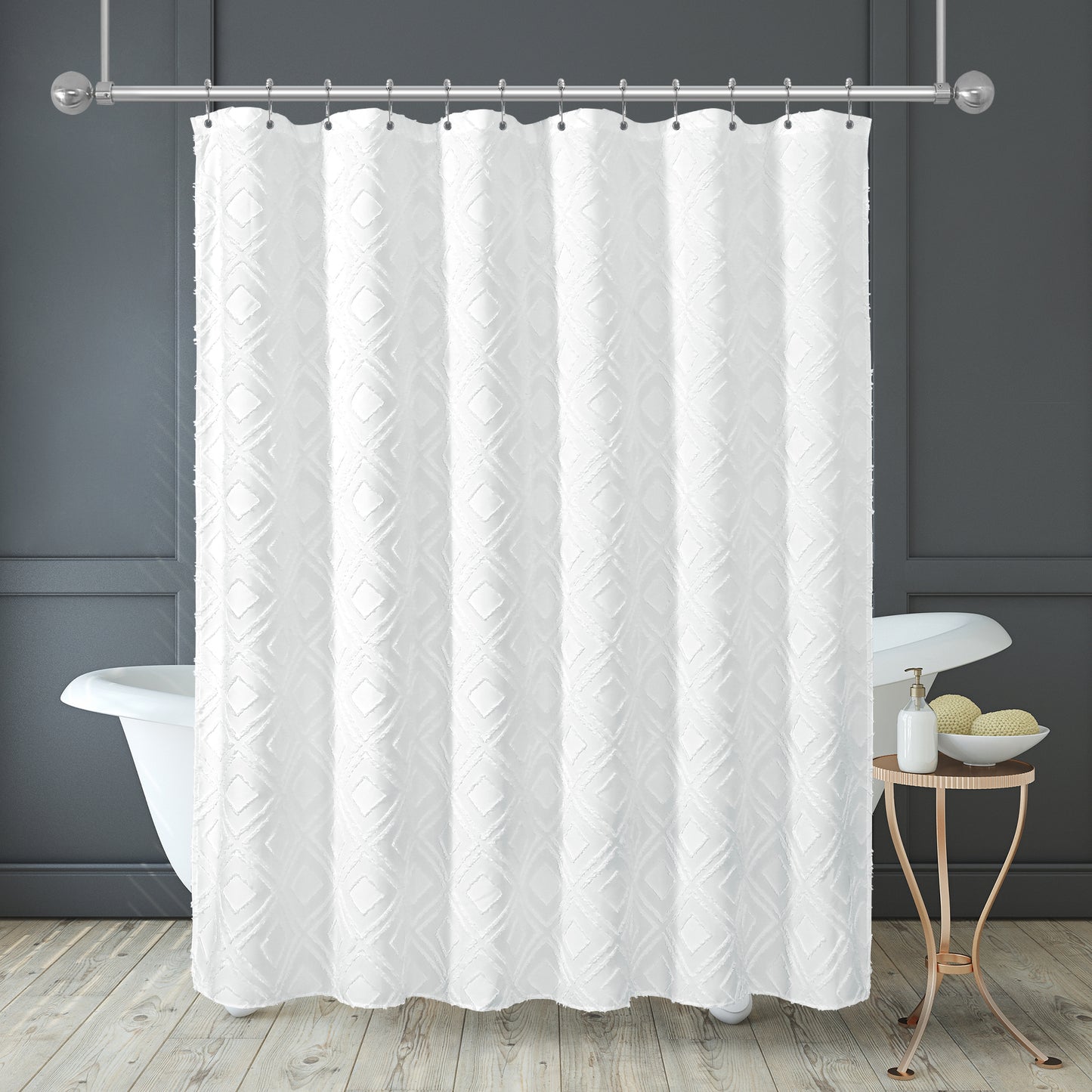 Americanflat 71x71 Woven Shower Curtain with Tassel Accents - Includes 12 Grommets and Hooks - 100% Polyester