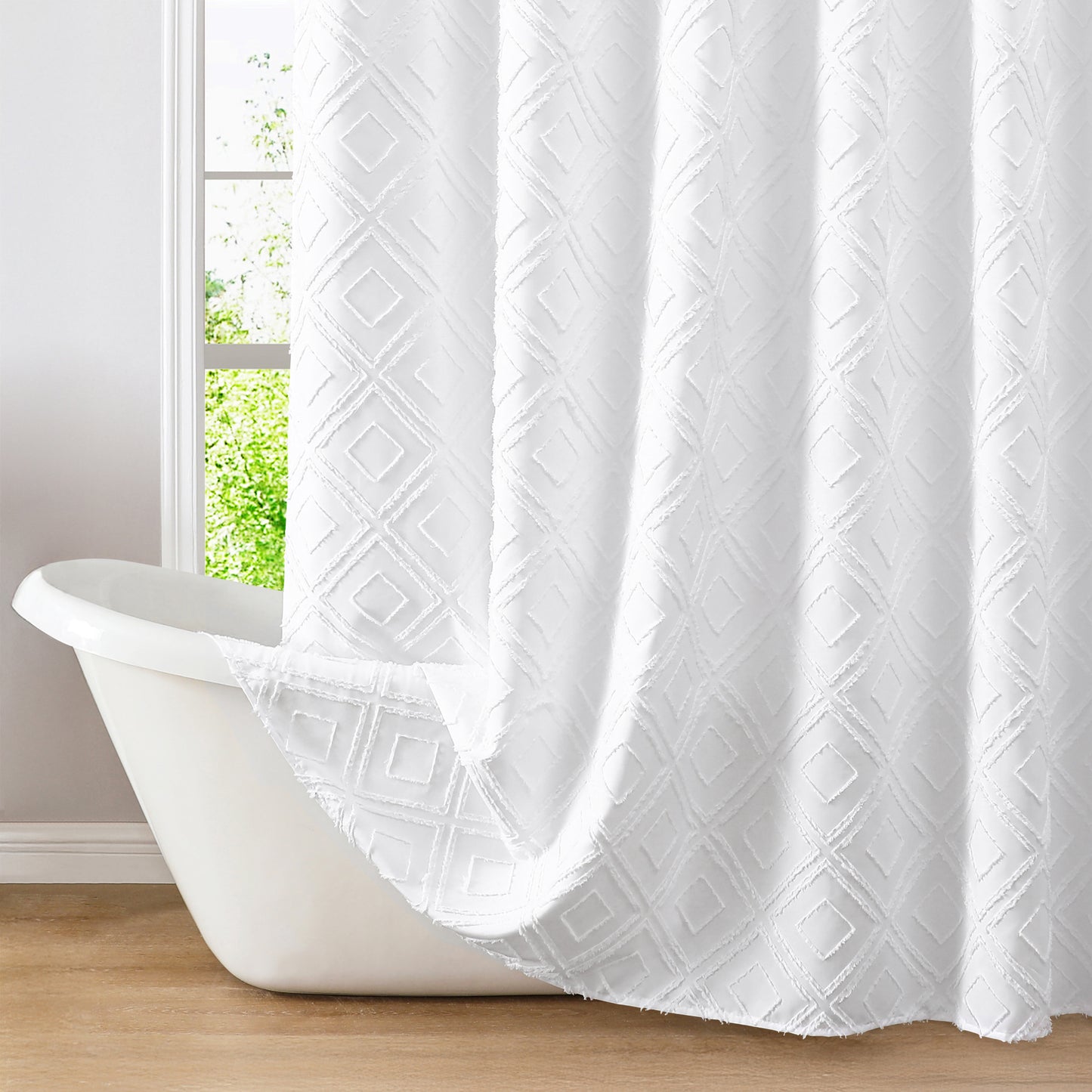Americanflat 71x71 Woven Shower Curtain with Tassel Accents - Includes 12 Grommets and Hooks - 100% Polyester