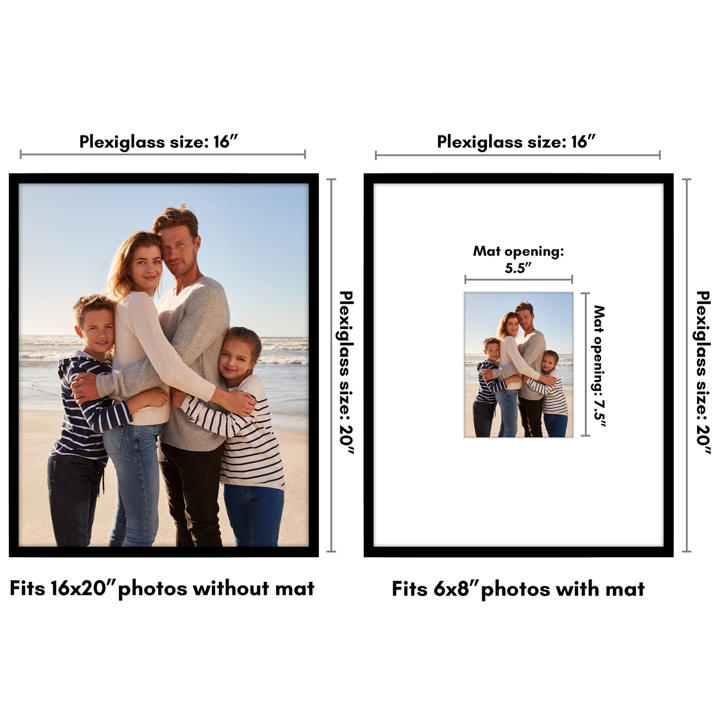 Americanflat Picture Frame with Mat | Polished Plexiglass | Slim Molding