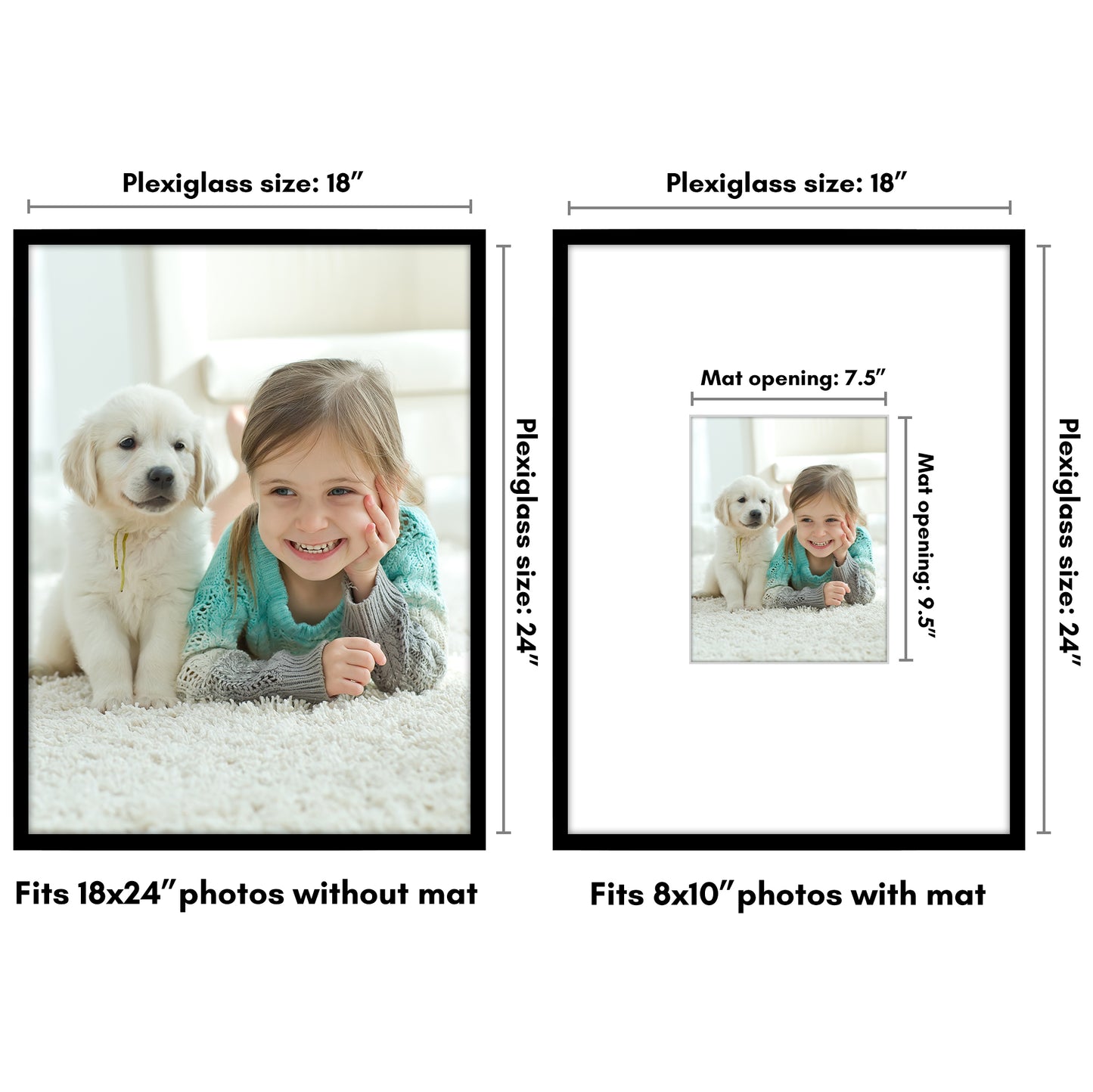 Americanflat Picture Frame with Mat | Polished Plexiglass | Slim Molding
