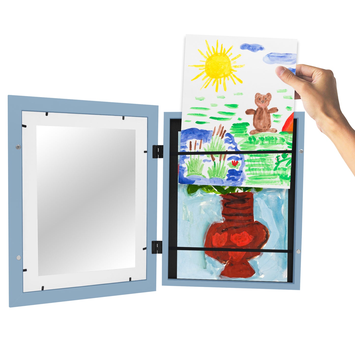 Americanflat Kids Art Frame 10x12.5 inches with 8.5x11 inches Mat - Composite Wood And Glass - Holds 100 Artworks