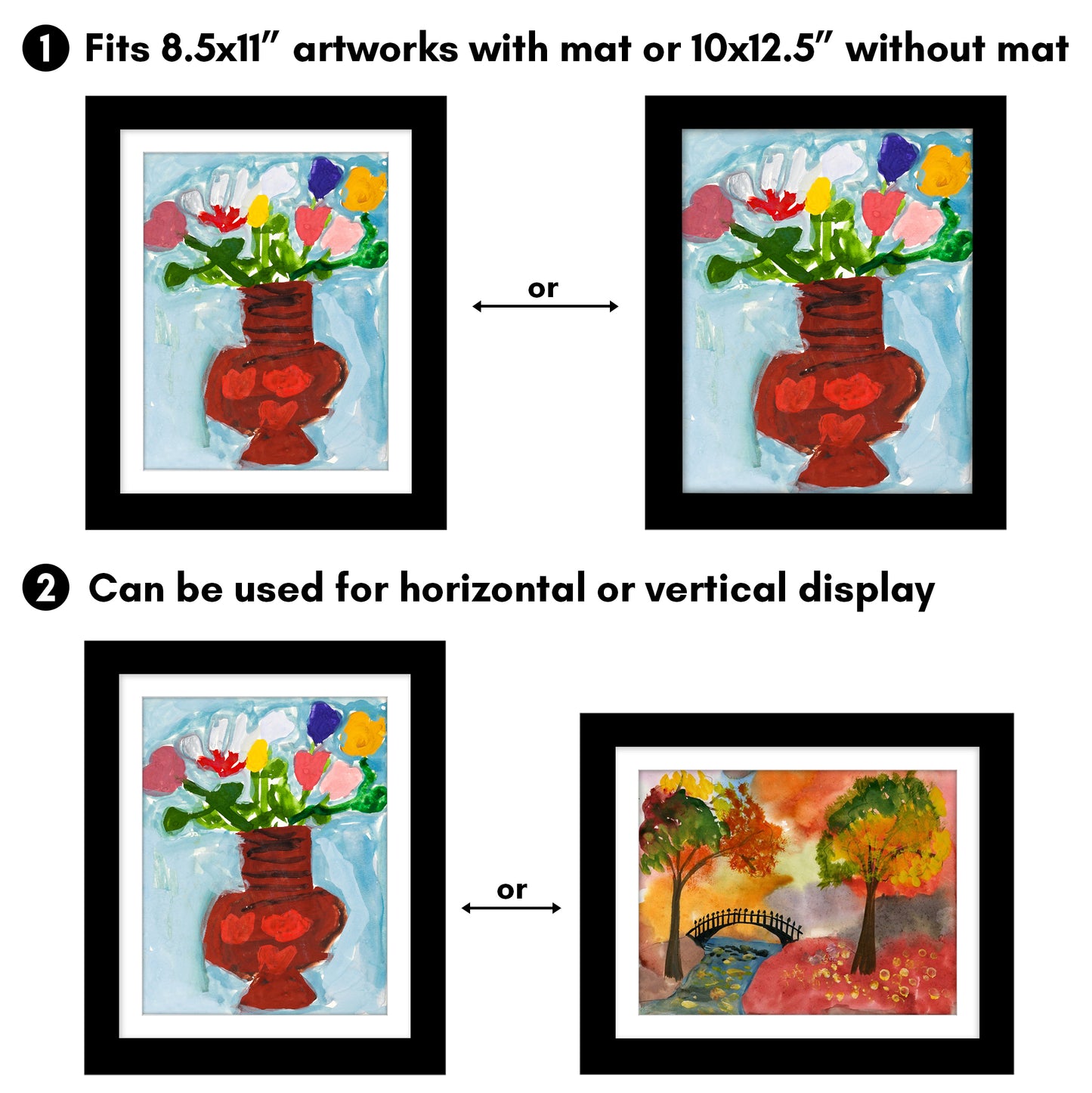 Americanflat Kids Art Frame with Mat | Set of 4 | Holds up to 100 Artworks