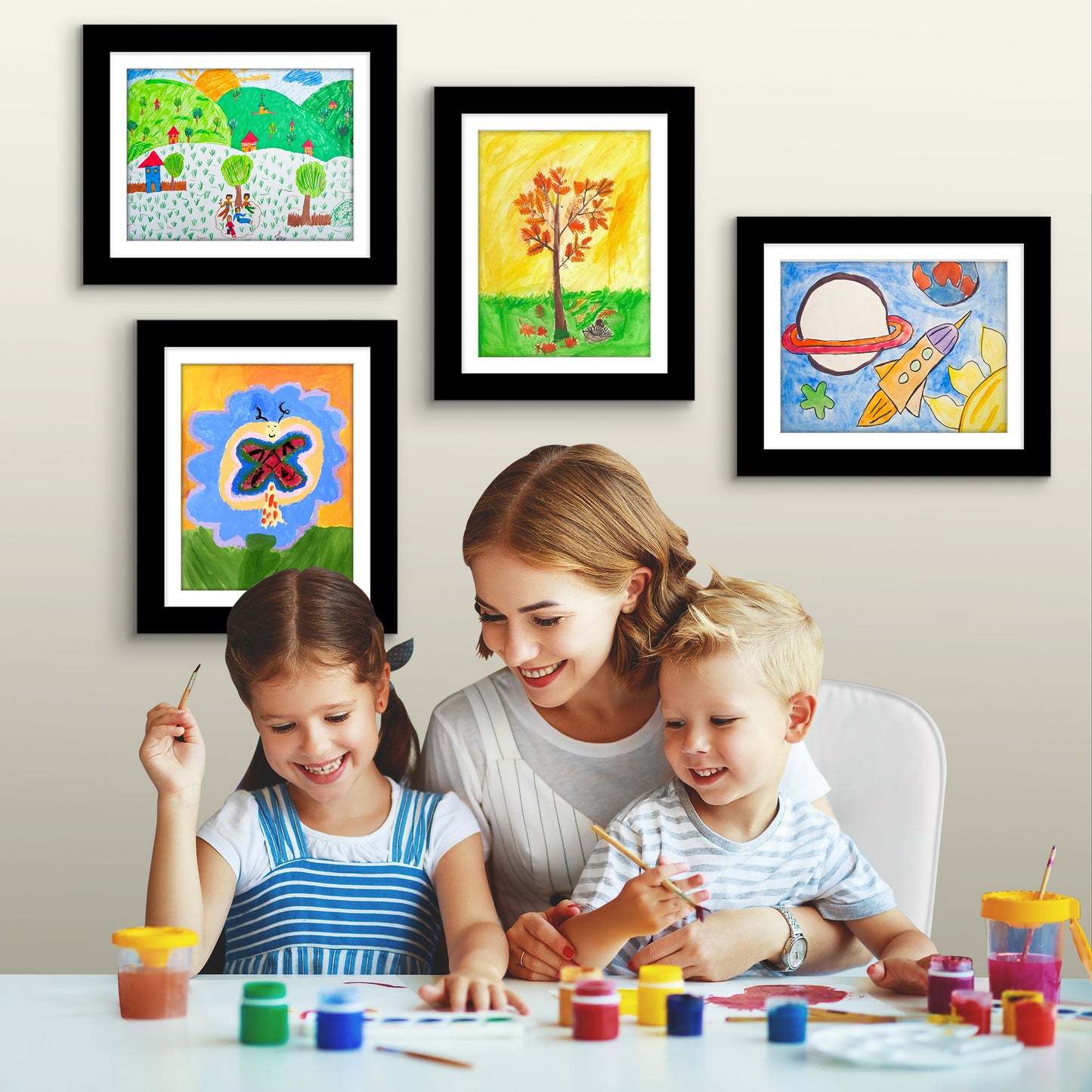 Americanflat Kids Art Frame with Mat | Set of 4 | Holds up to 100 Artworks