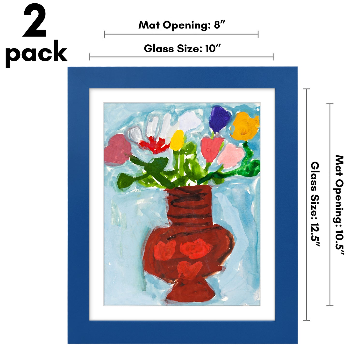 Americanflat Kids Art Frame 10x12.5 inches with 8.5x11 inches Mat - Composite Wood And Glass - Holds 100 Artworks