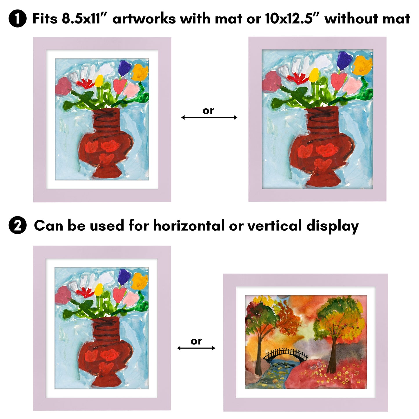 Americanflat Kids Art Frame 10x12.5 inches with 8.5x11 inches Mat - Composite Wood And Glass - Holds 100 Artworks