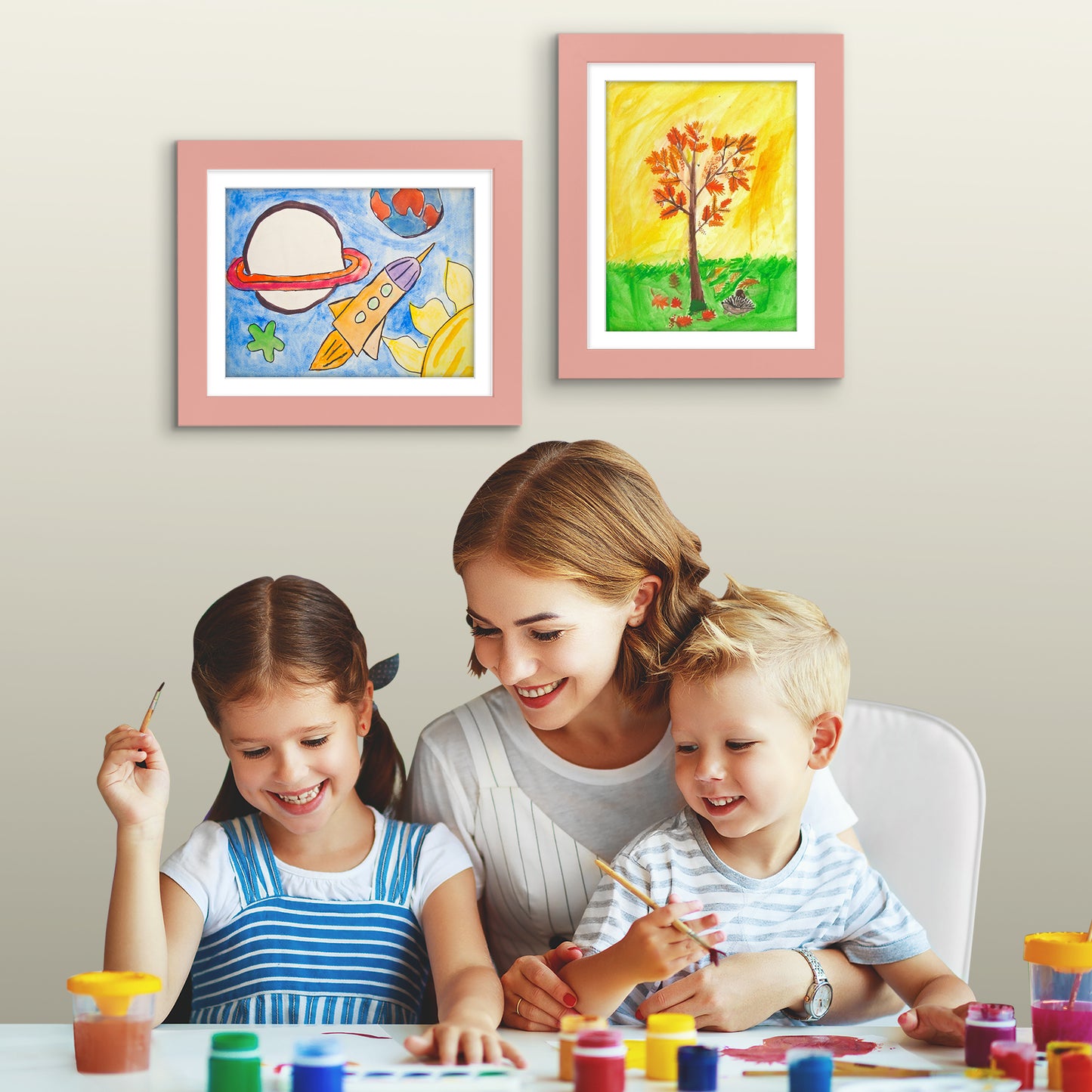 Americanflat Kids Art Frame 10x12.5 inches with 8.5x11 inches Mat - Composite Wood And Glass - Holds 100 Artworks