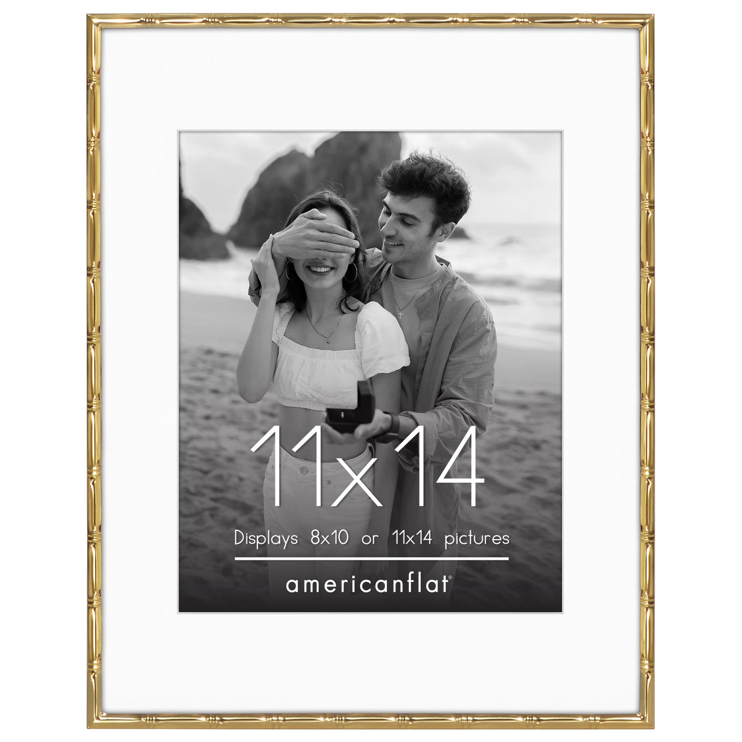 Americanflat Picture Frame with Bamboo-Style Molding and Shatter-Resistant Glass and Mat - Gallery Style Frames for Tabletop or Wall Display