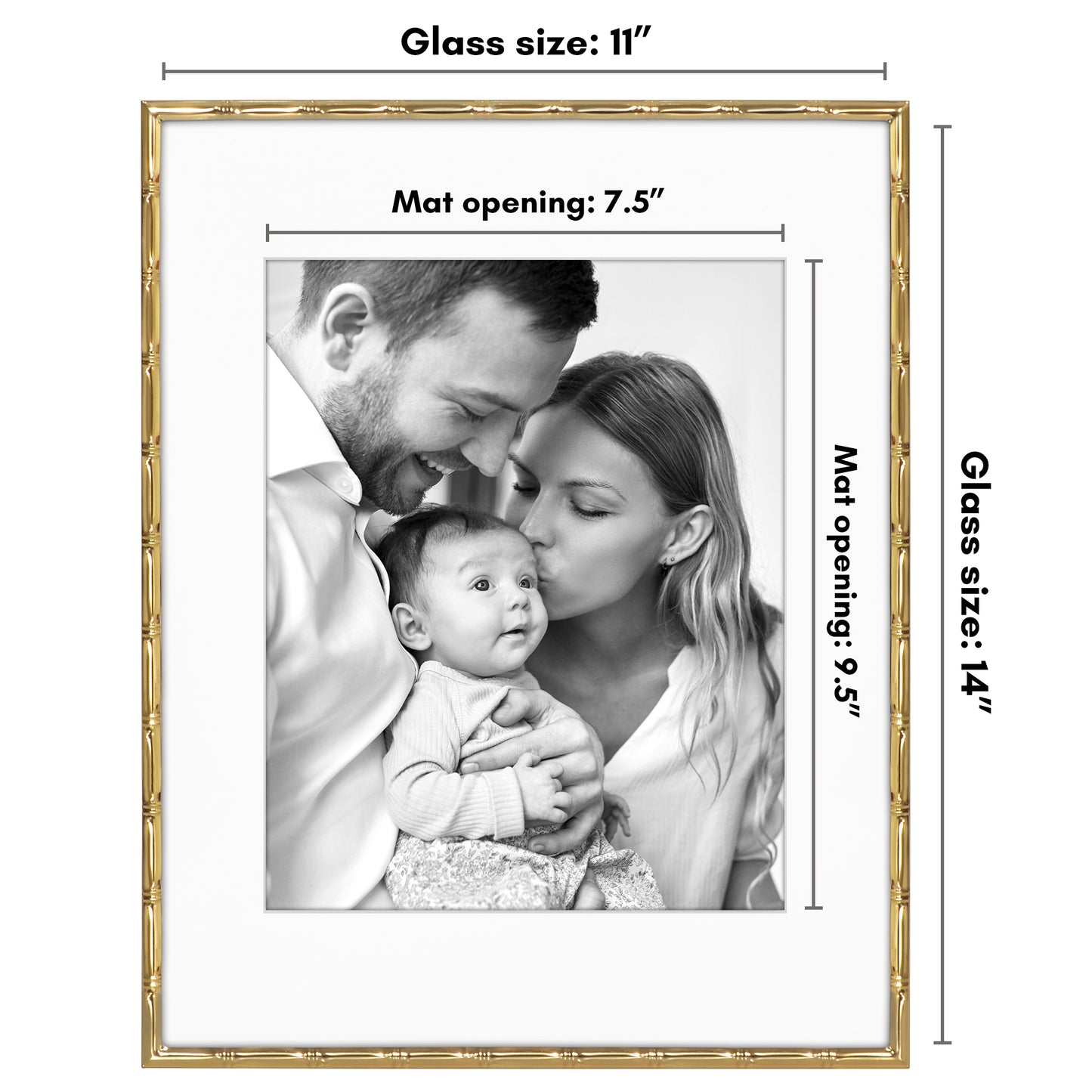 Americanflat Picture Frame with Bamboo-Style Molding and Shatter-Resistant Glass and Mat - Gallery Style Frames for Tabletop or Wall Display