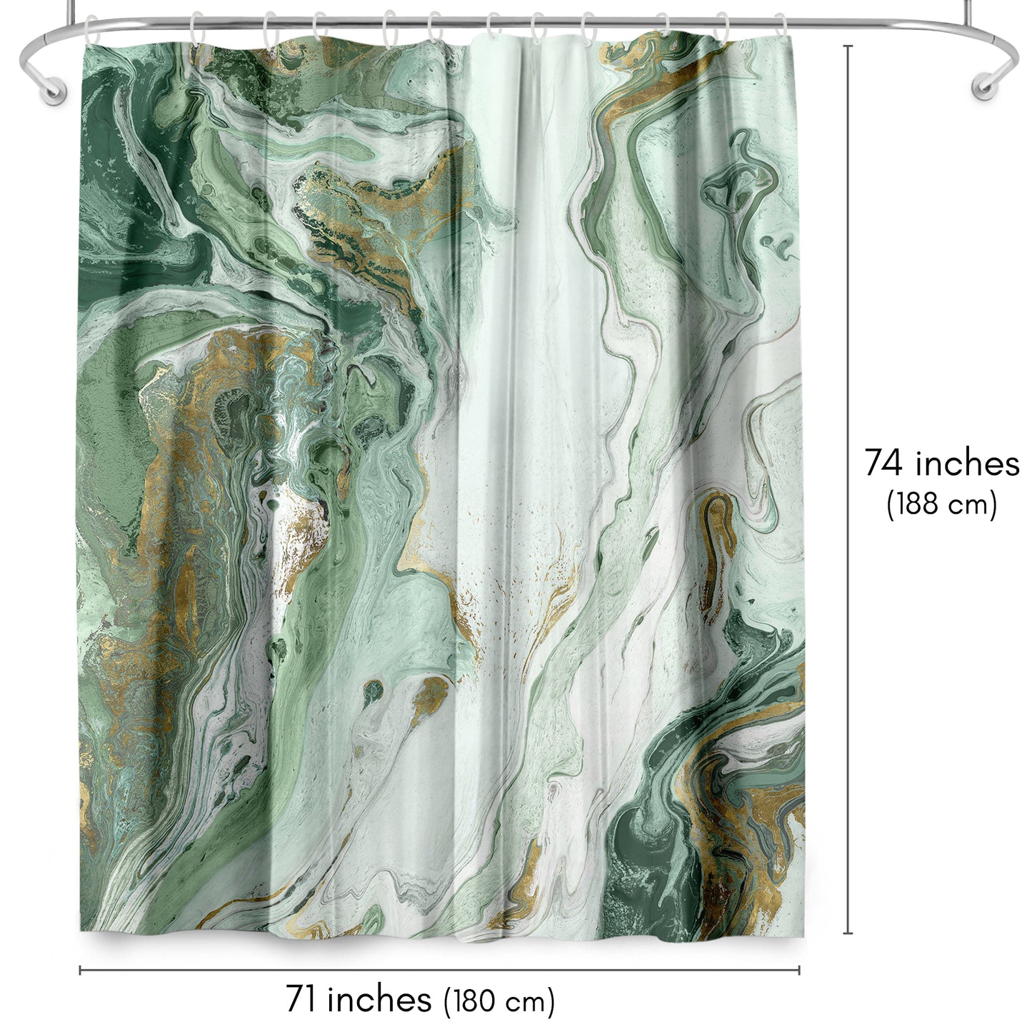 71x74 Marble Shower Curtain with 12 Metal Grommets