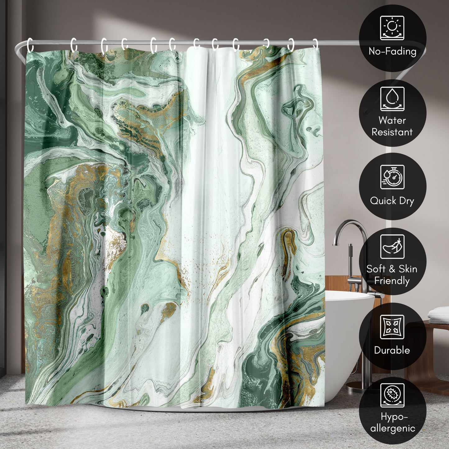 71x74 Marble Shower Curtain with 12 Metal Grommets
