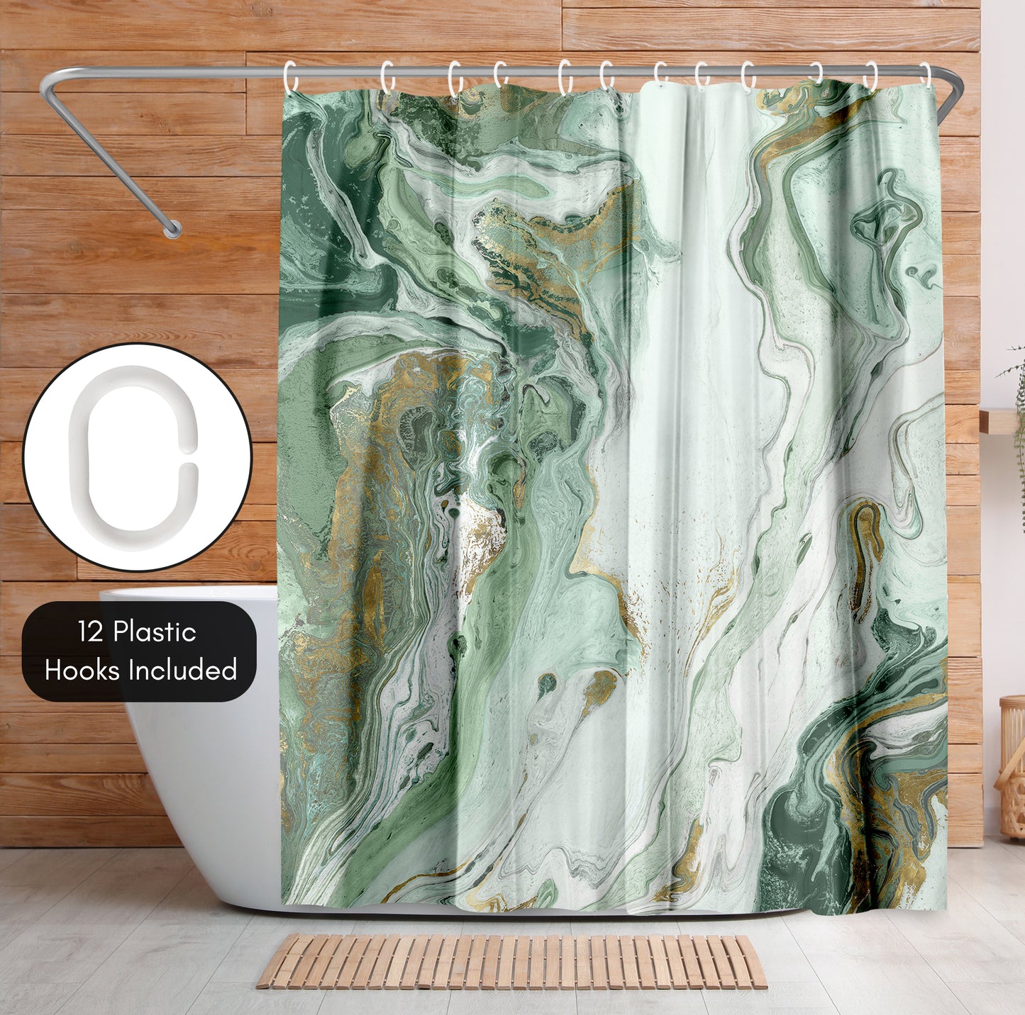 71x74 Marble Shower Curtain with 12 Metal Grommets