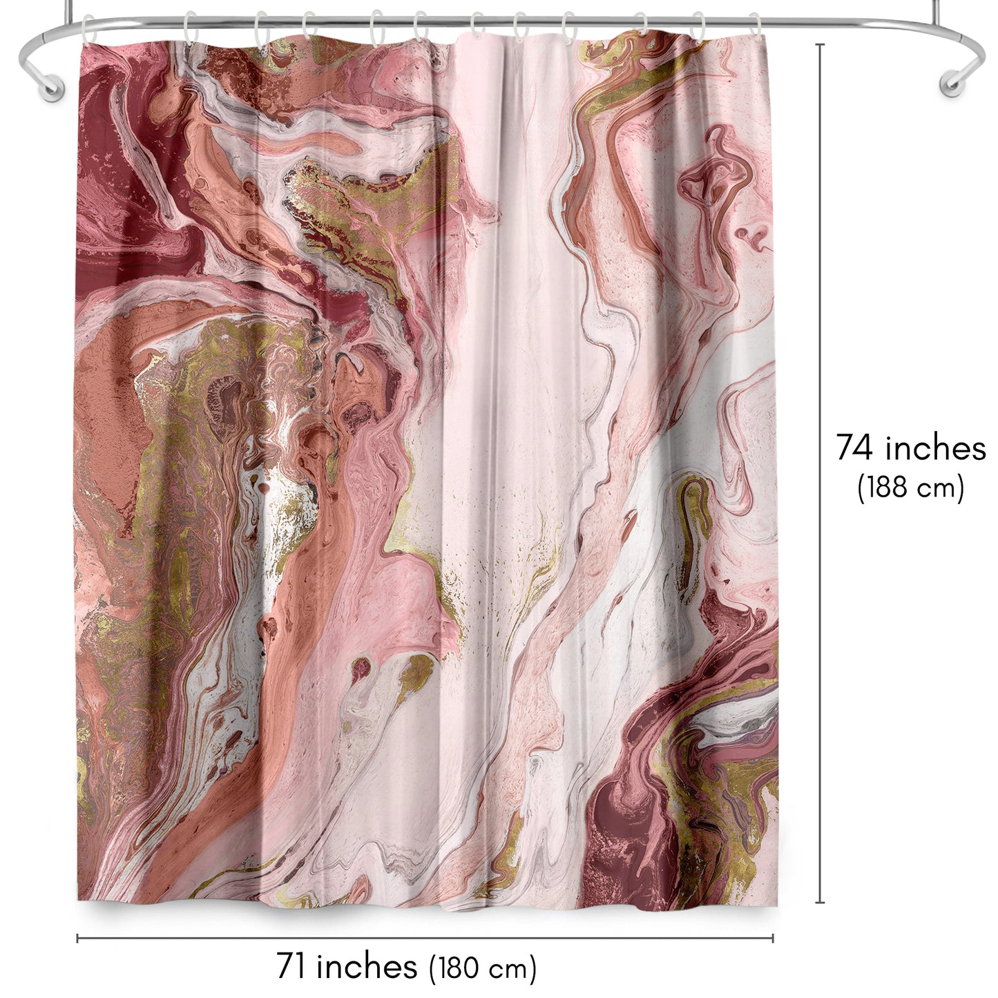 71x74 Marble Shower Curtain with 12 Metal Grommets