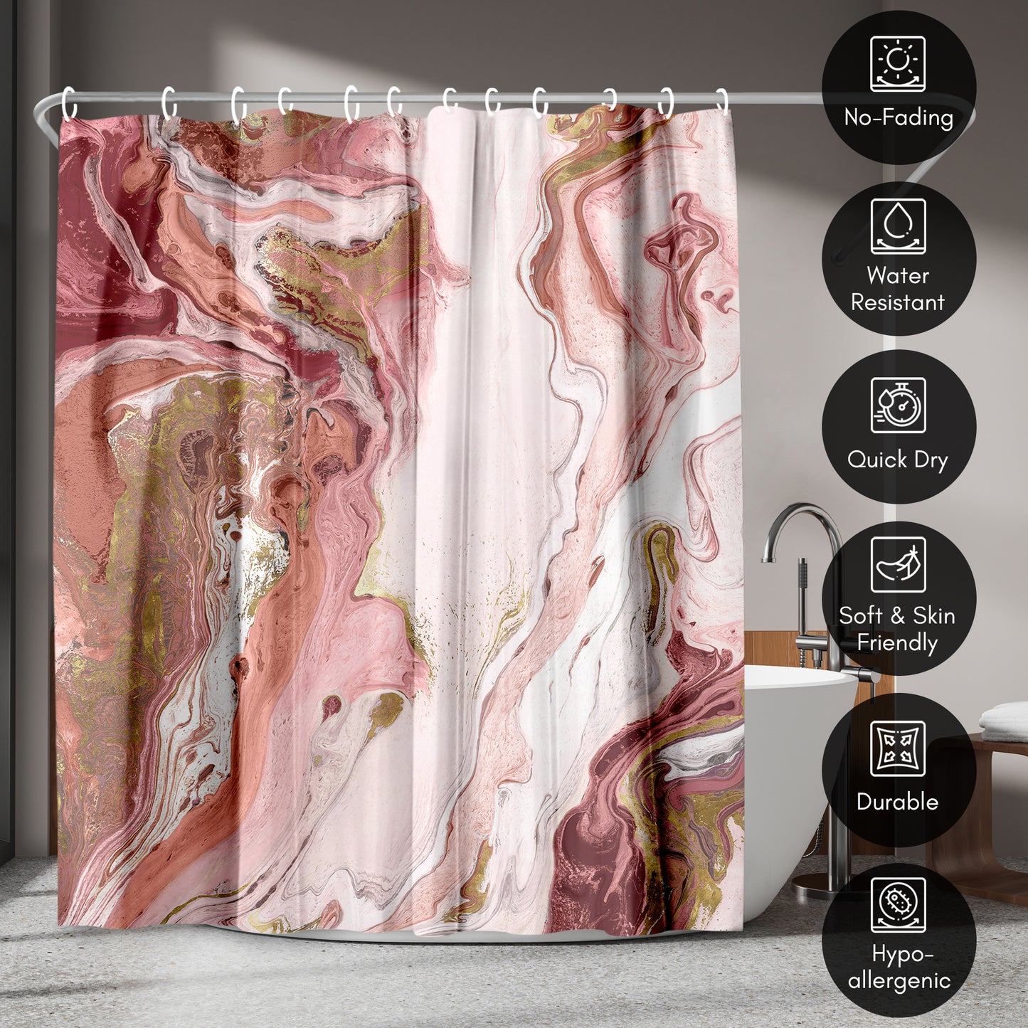 71x74 Marble Shower Curtain with 12 Metal Grommets
