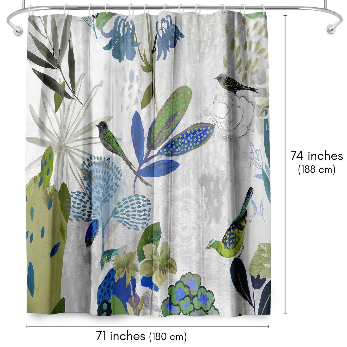 71x74 Abstract Shower Curtain with 12 Metal Grommets | Botanical Design