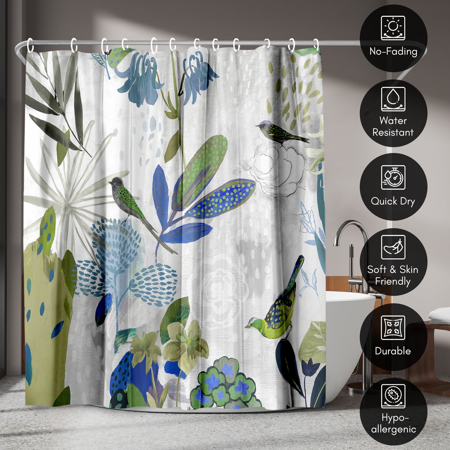 71x74 Abstract Shower Curtain with 12 Metal Grommets | Botanical Design