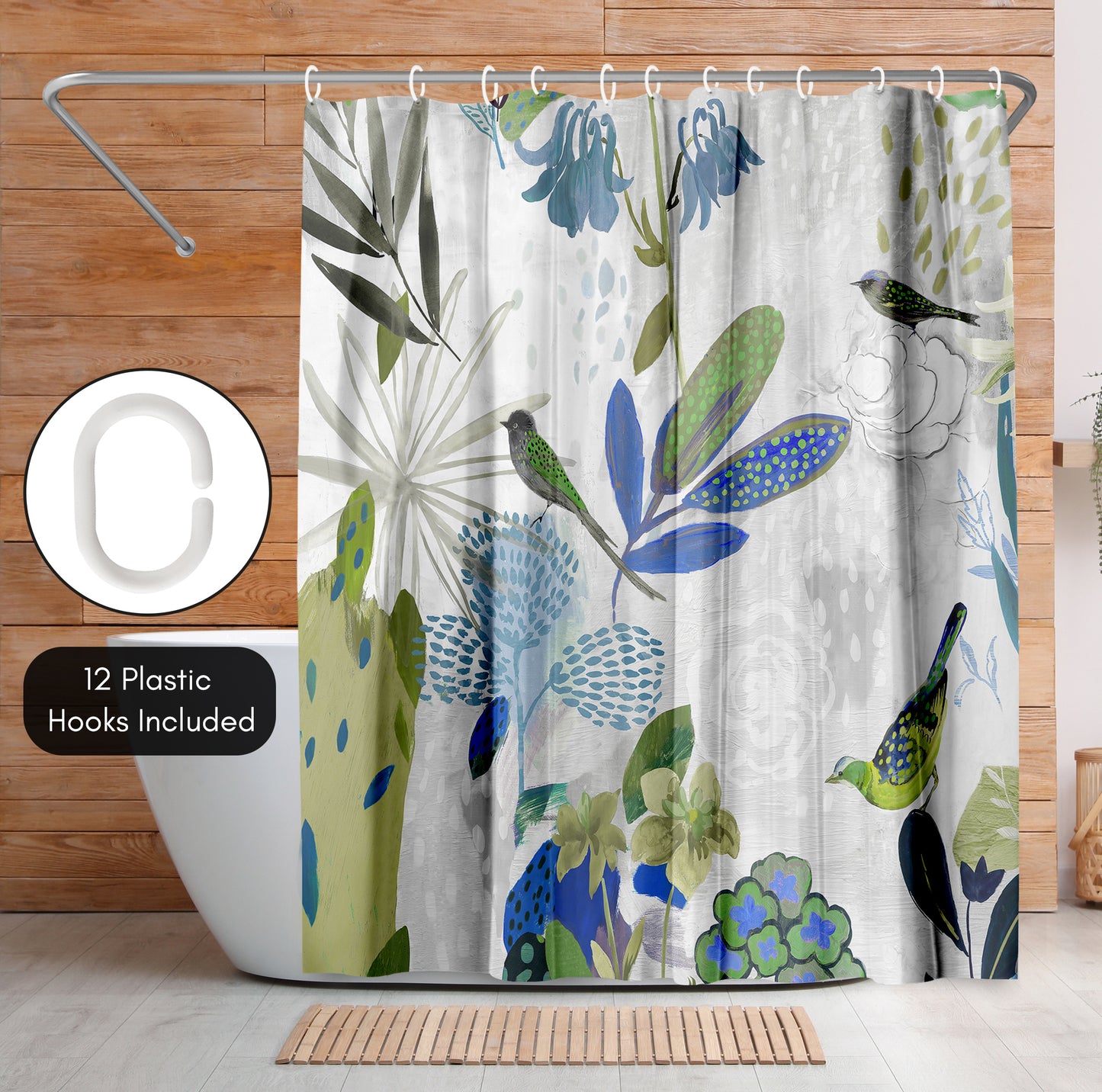 71x74 Abstract Shower Curtain with 12 Metal Grommets | Botanical Design