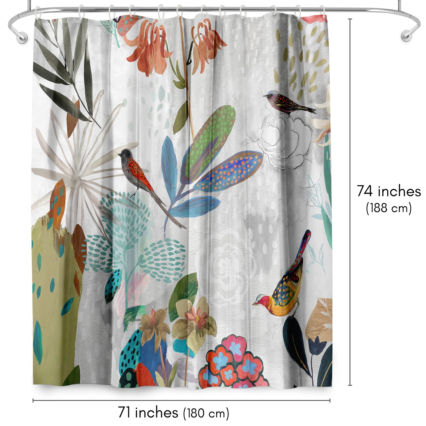 71x74 Abstract Shower Curtain with 12 Metal Grommets | Botanical Design