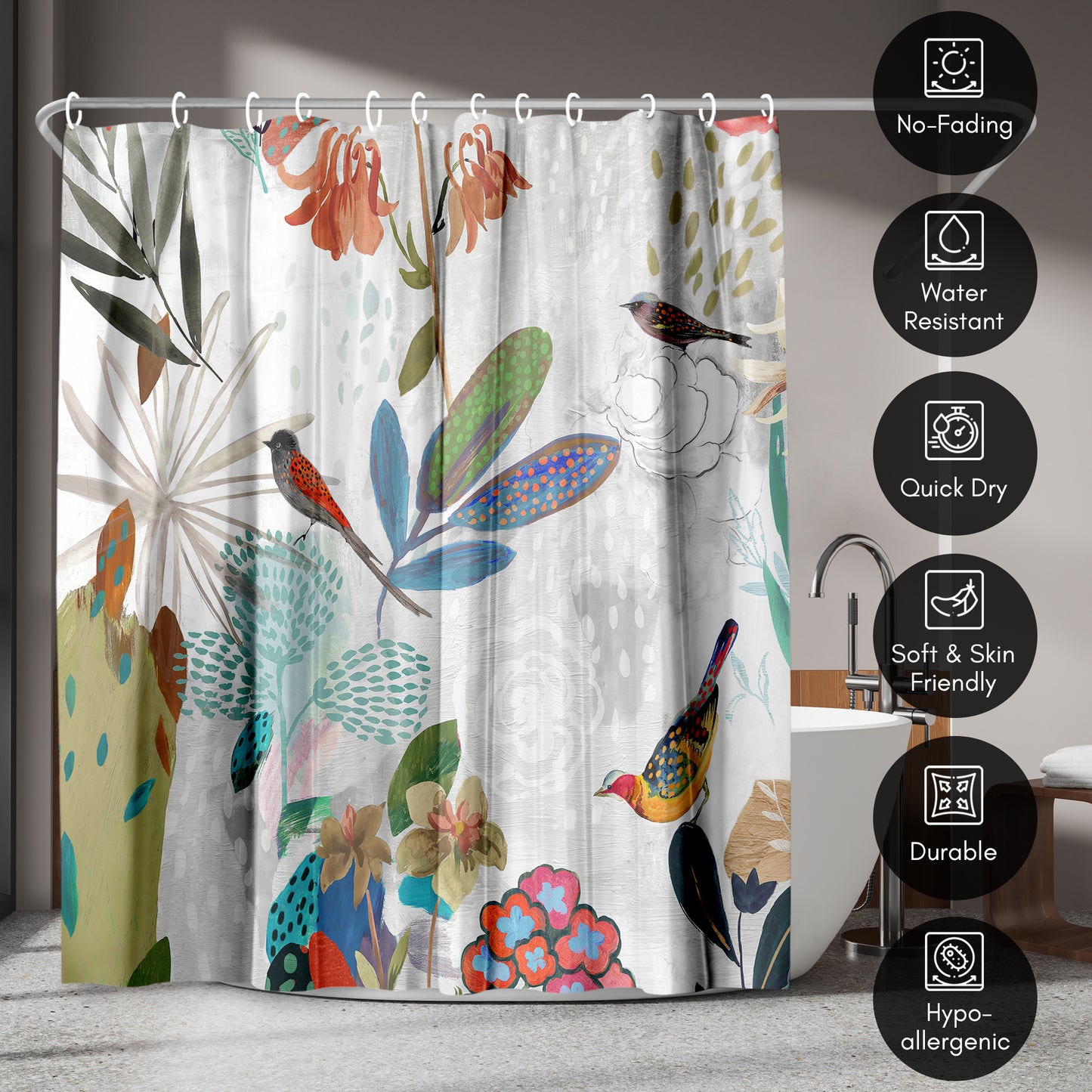 71x74 Abstract Shower Curtain with 12 Metal Grommets | Botanical Design