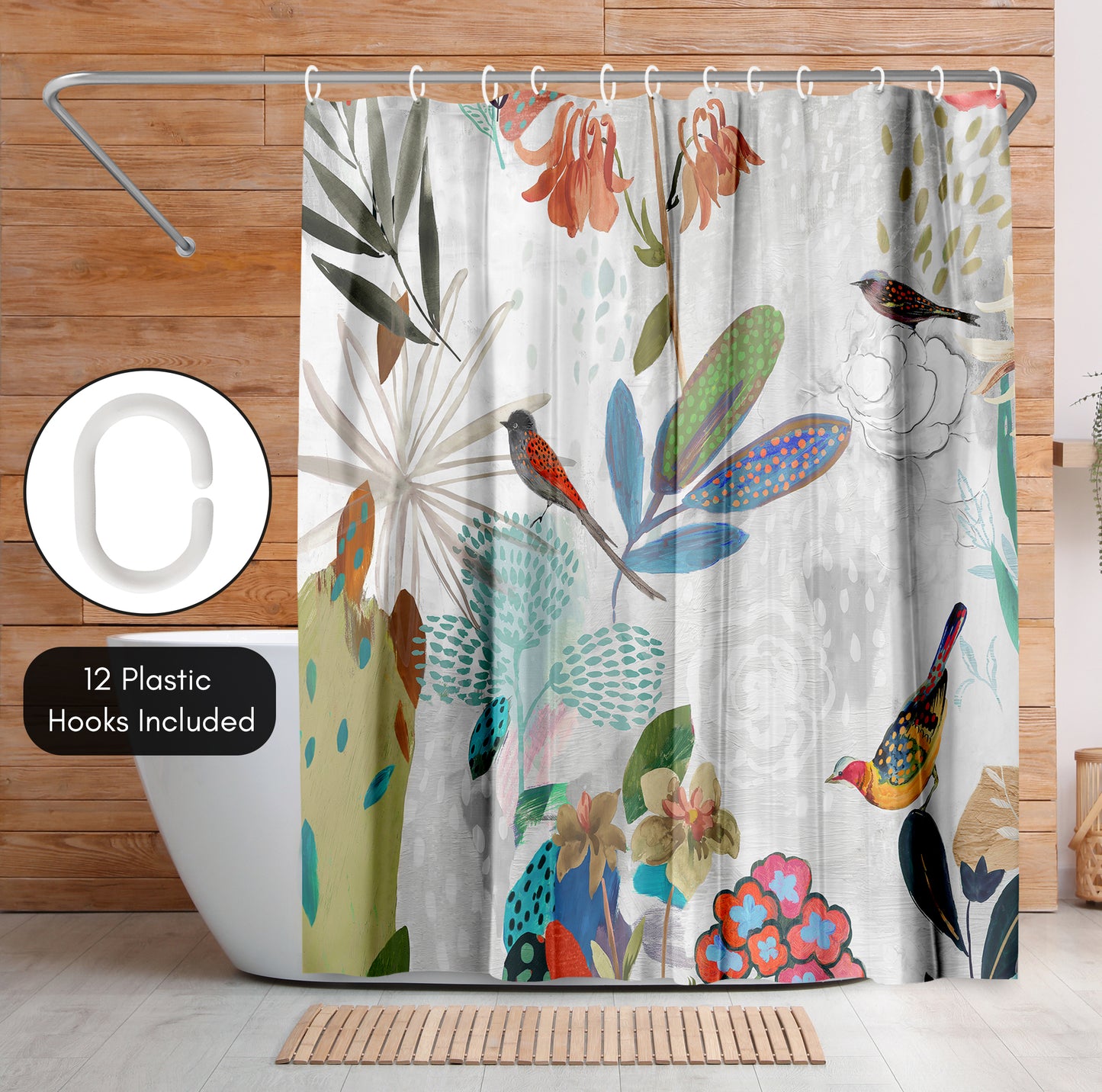 71x74 Abstract Shower Curtain with 12 Metal Grommets | Botanical Design