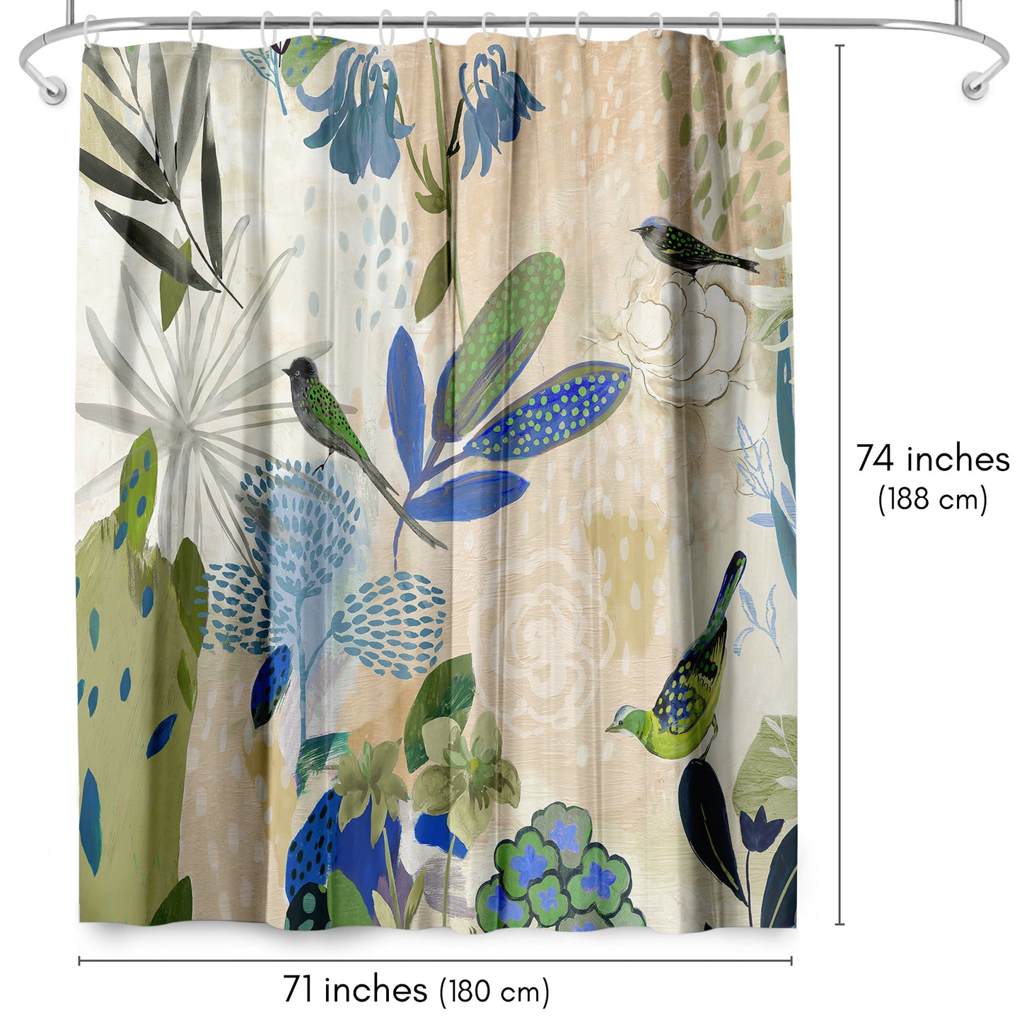 71x74 Abstract Shower Curtain with 12 Metal Grommets | Botanical Design