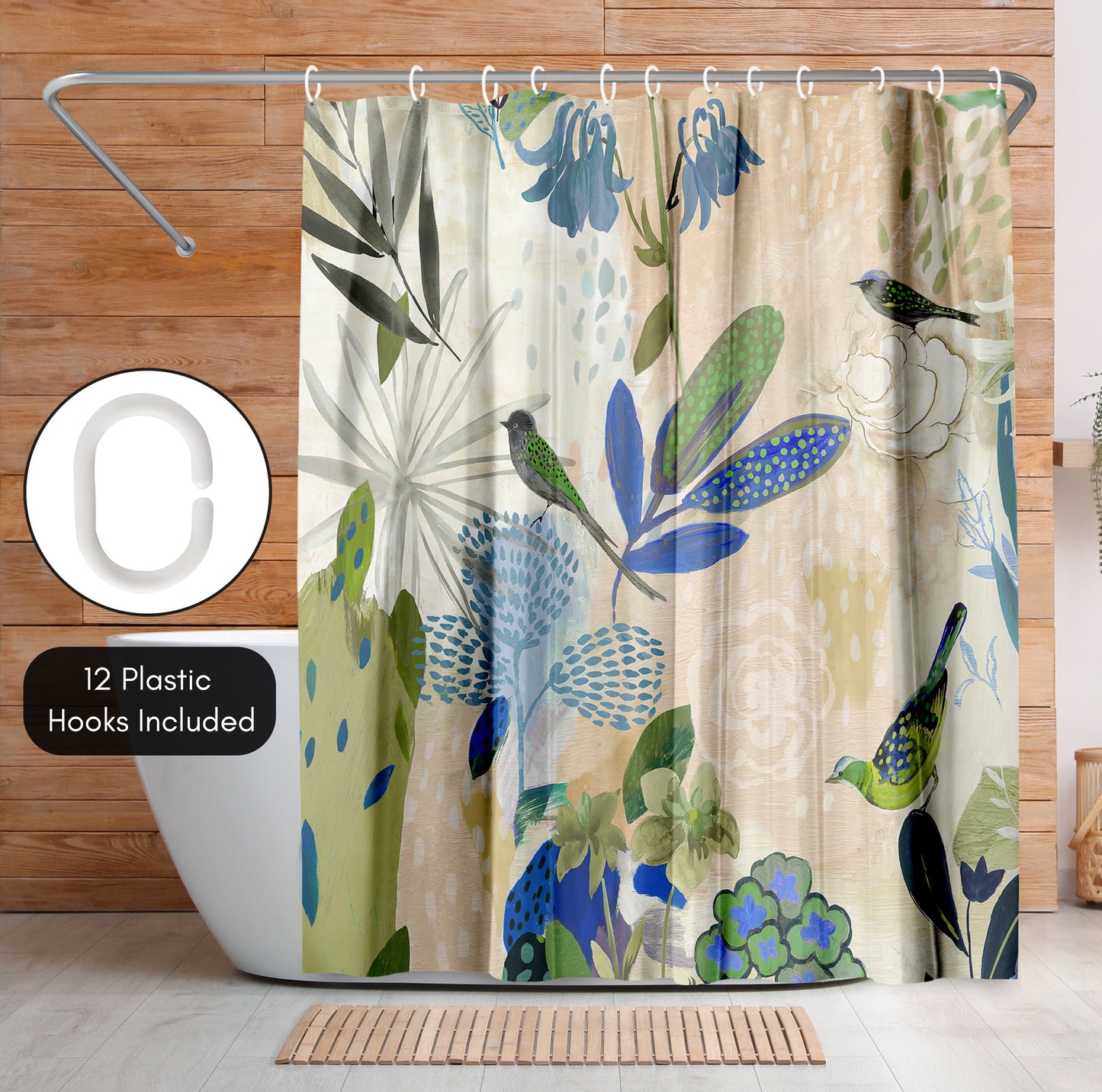 71x74 Abstract Shower Curtain with 12 Metal Grommets | Botanical Design