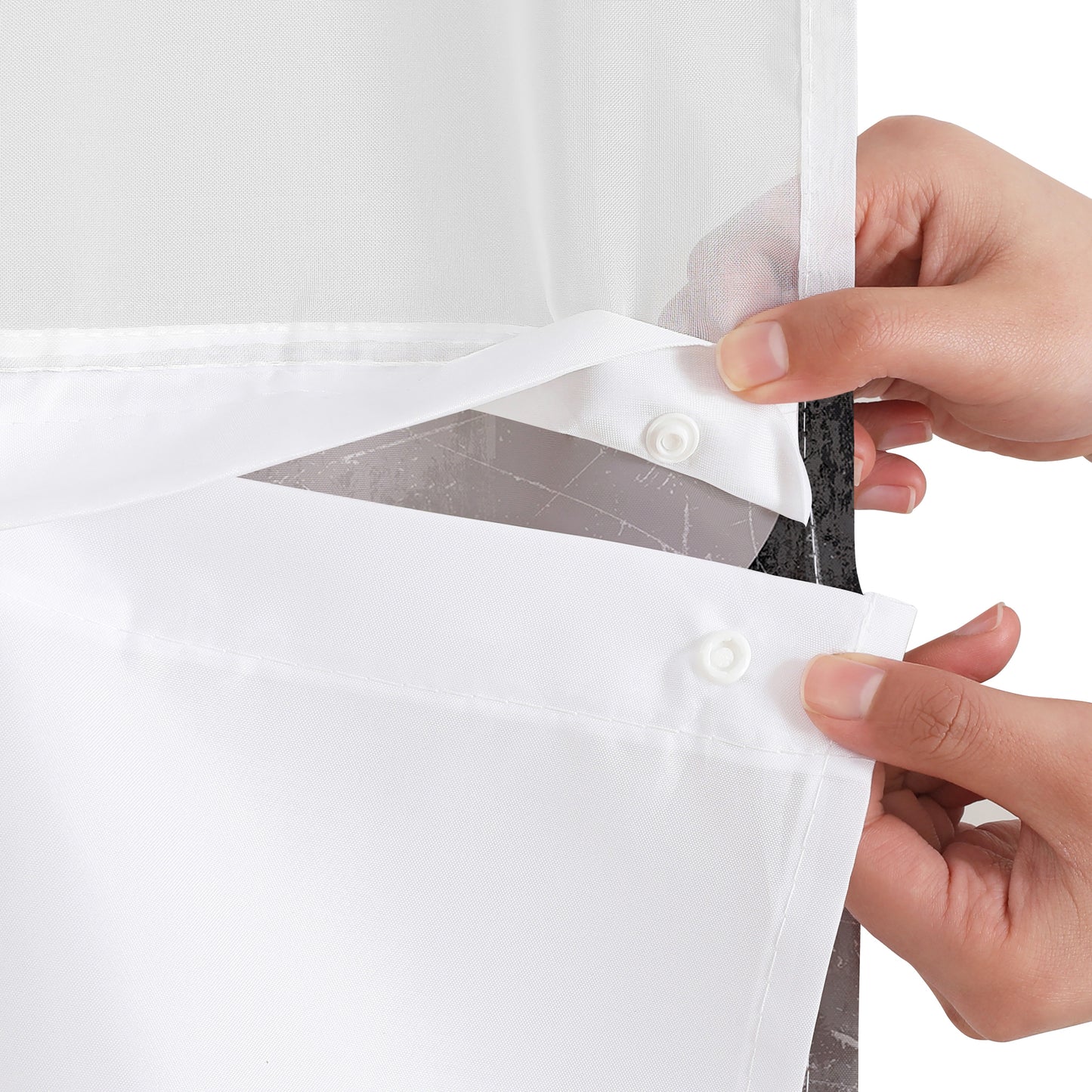 72x75 Hookless Shower Curtain with Sheer Panel, Snap-In Liner, and Grommets