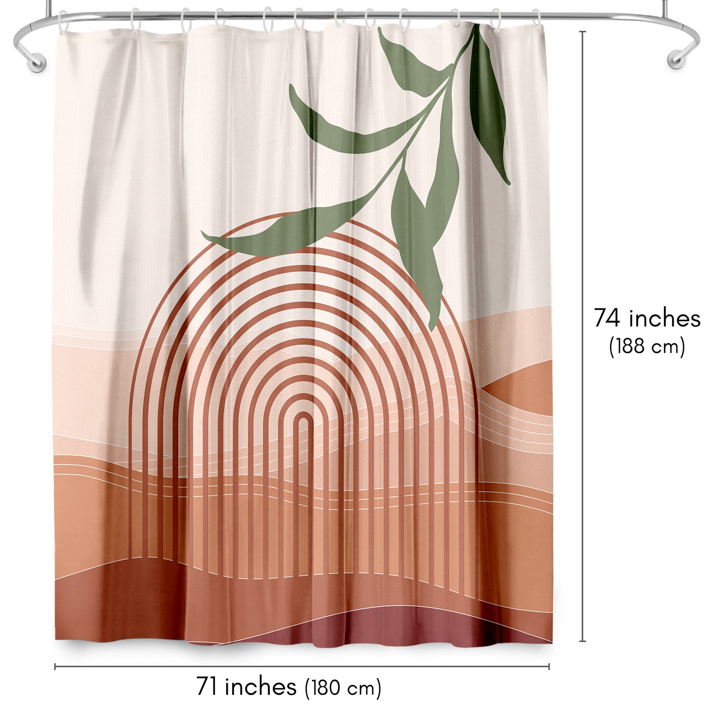 71x74 Boho Shower Curtain with 12 Metal Grommets | Desert-Inspired Design