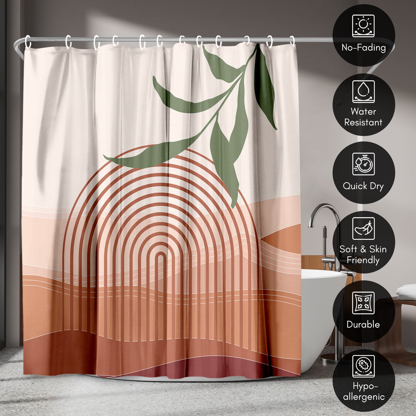 71x74 Boho Shower Curtain with 12 Metal Grommets | Desert-Inspired Design