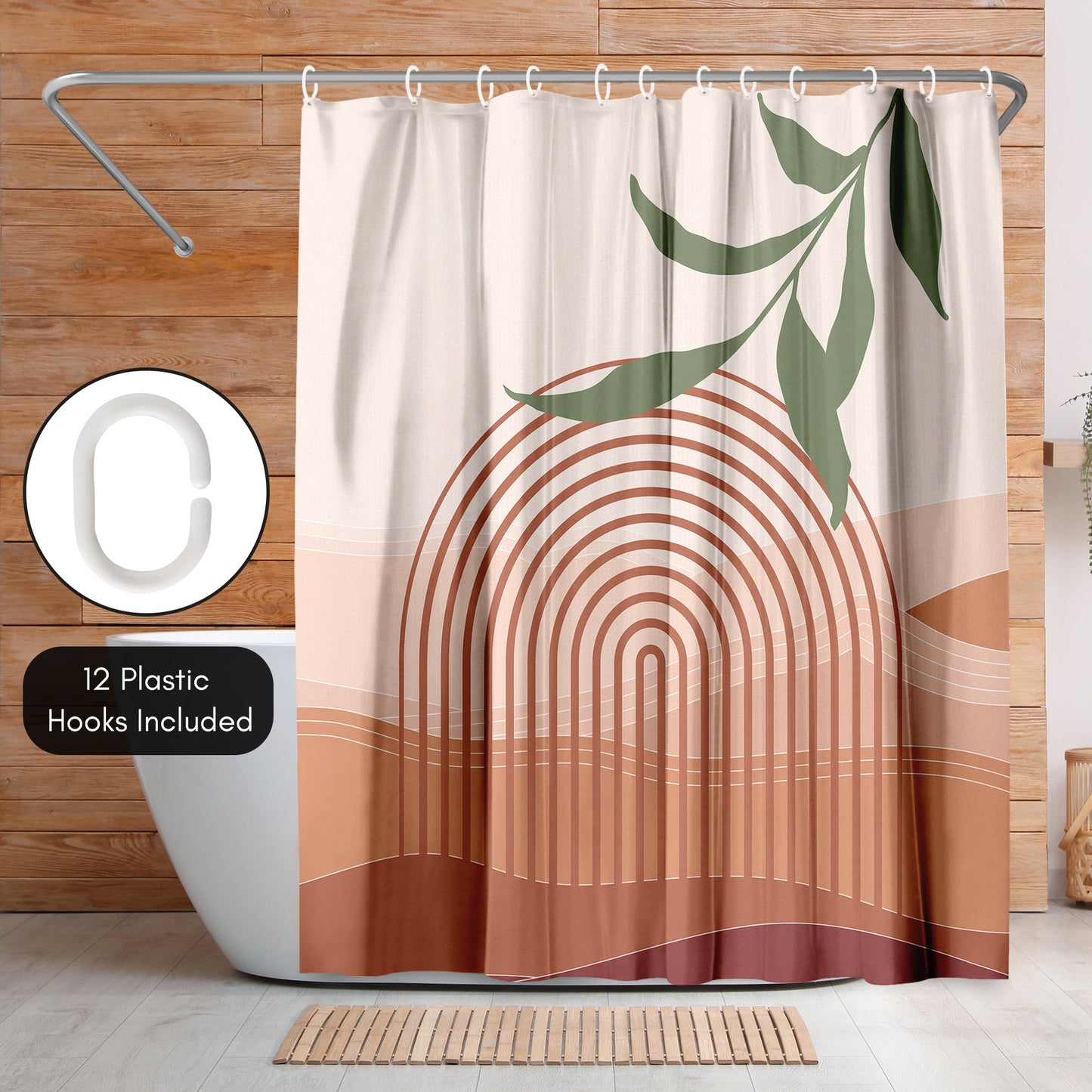 71x74 Boho Shower Curtain with 12 Metal Grommets | Desert-Inspired Design