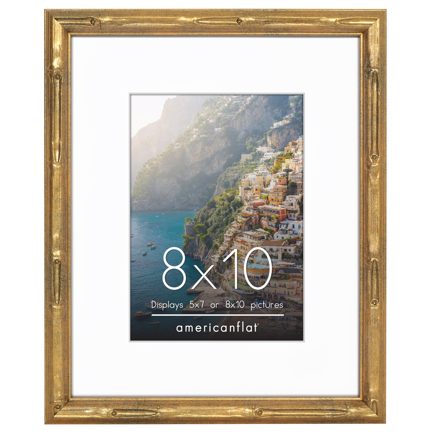 Americanflat 8x10 Picture Frame with Mat | Faux Bamboo Molding | Shatter-Resistant Glass