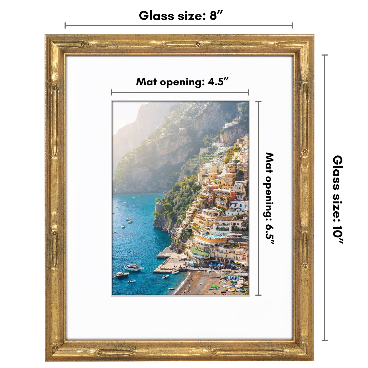 Americanflat 8x10 Picture Frame with Mat | Faux Bamboo Molding | Shatter-Resistant Glass