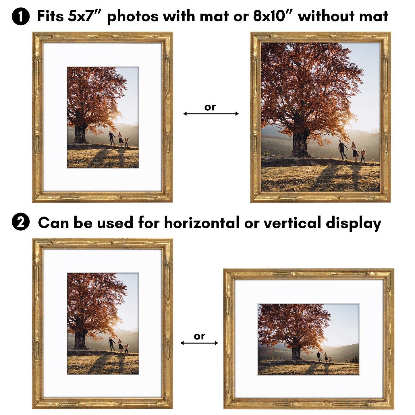 Americanflat 8x10 Picture Frame with Mat | Faux Bamboo Molding | Shatter-Resistant Glass