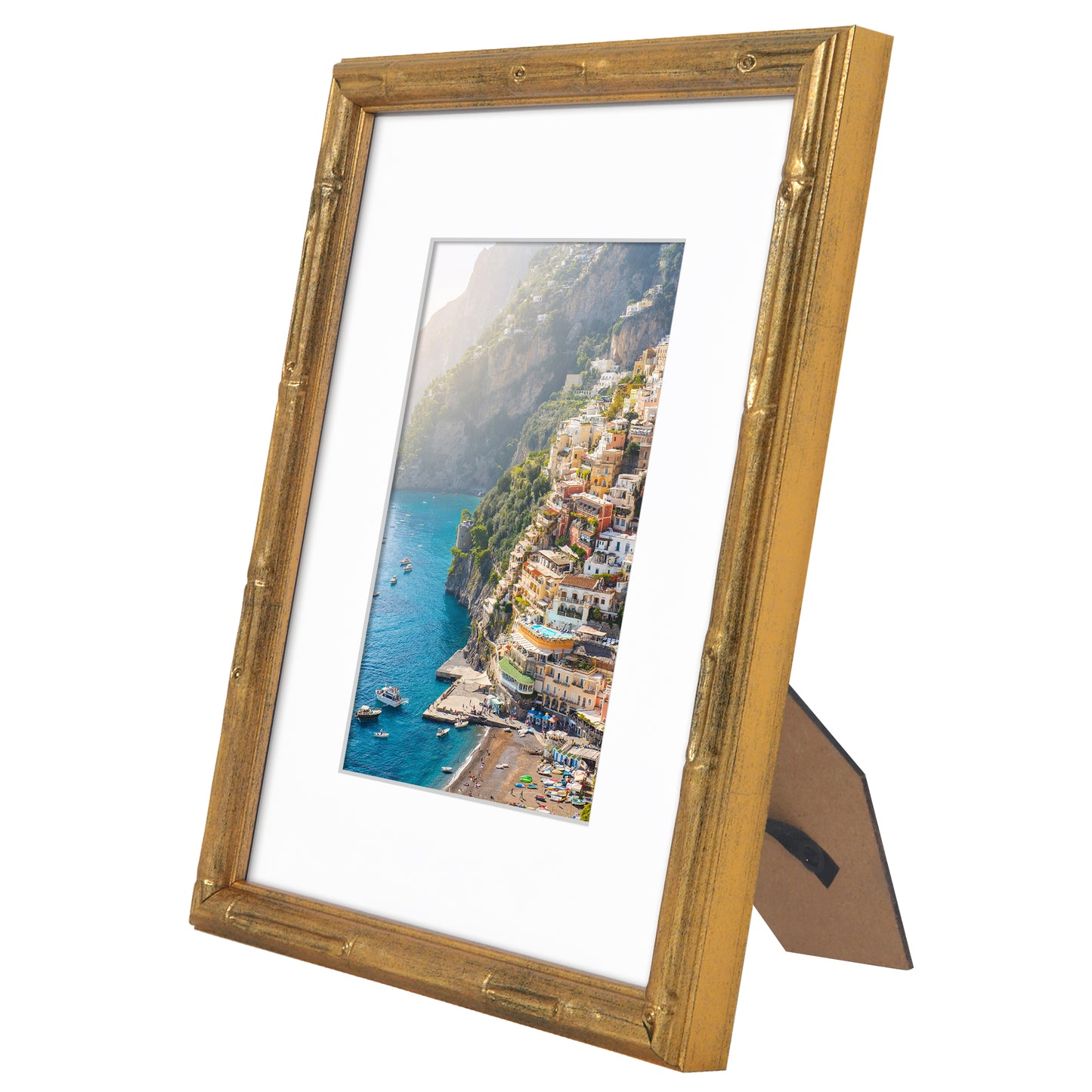 Americanflat 8x10 Picture Frame with Mat | Faux Bamboo Molding | Shatter-Resistant Glass