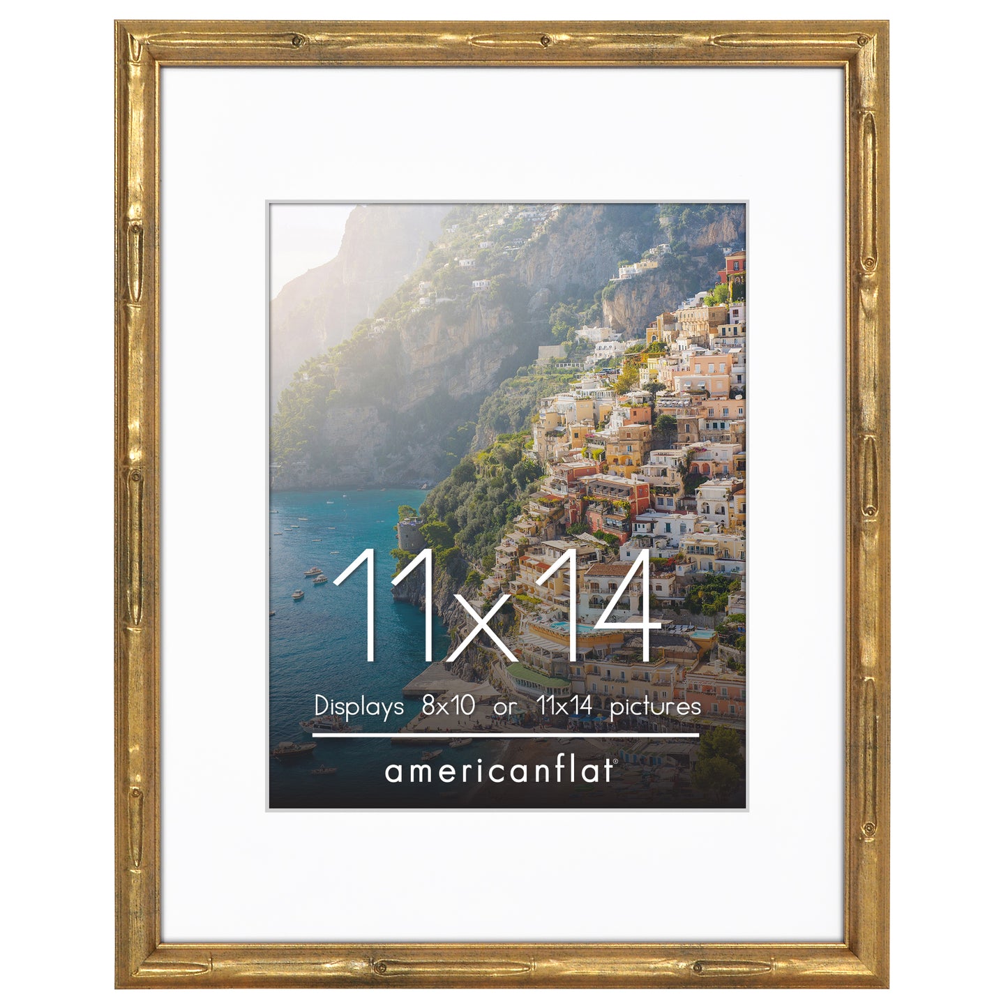 Americanflat 8x10 Picture Frame with Mat | Faux Bamboo Molding | Shatter-Resistant Glass