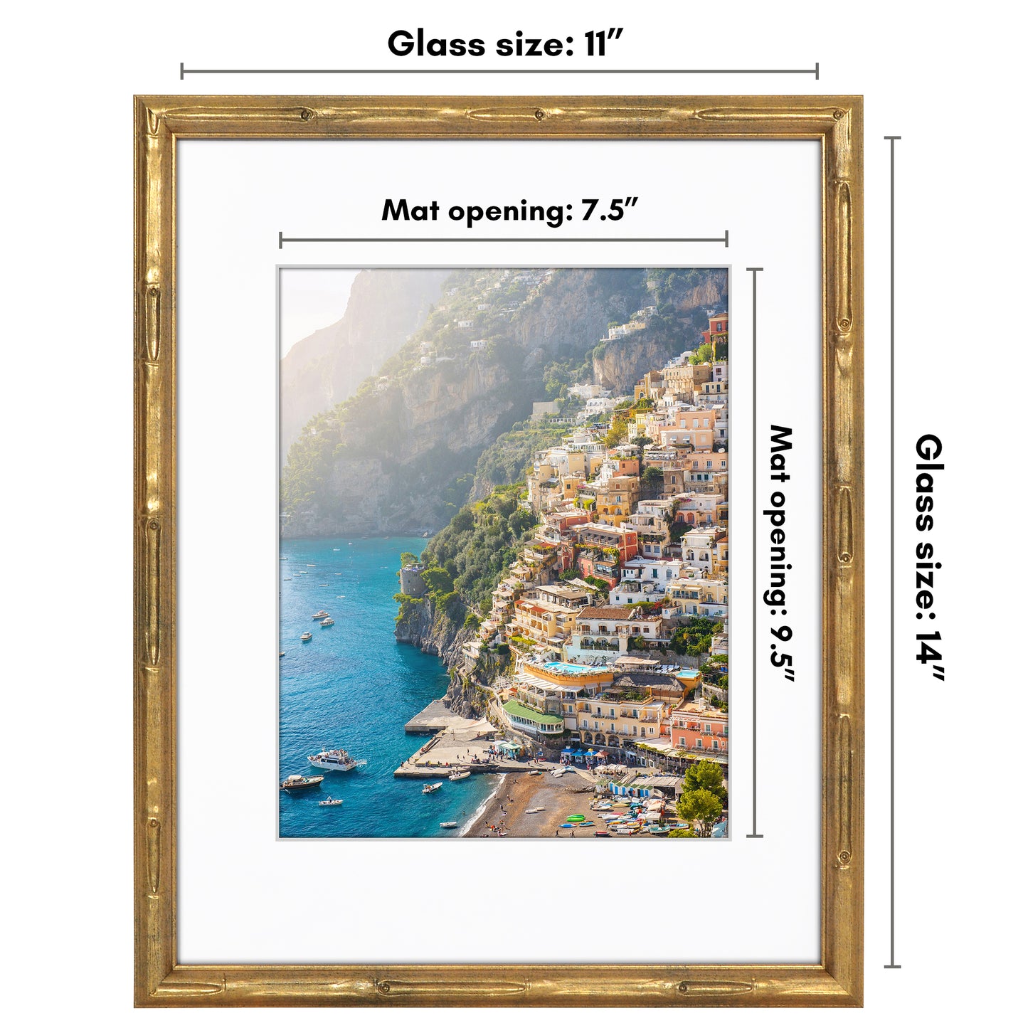 Americanflat 8x10 Picture Frame with Mat | Faux Bamboo Molding | Shatter-Resistant Glass
