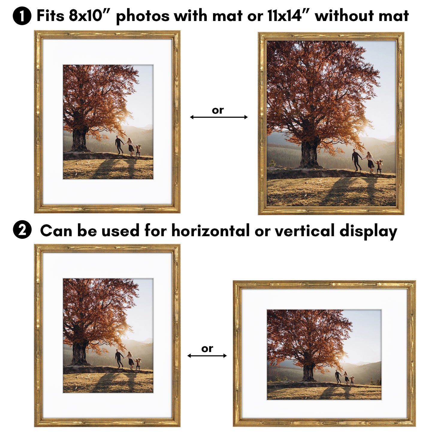 Americanflat 8x10 Picture Frame with Mat | Faux Bamboo Molding | Shatter-Resistant Glass