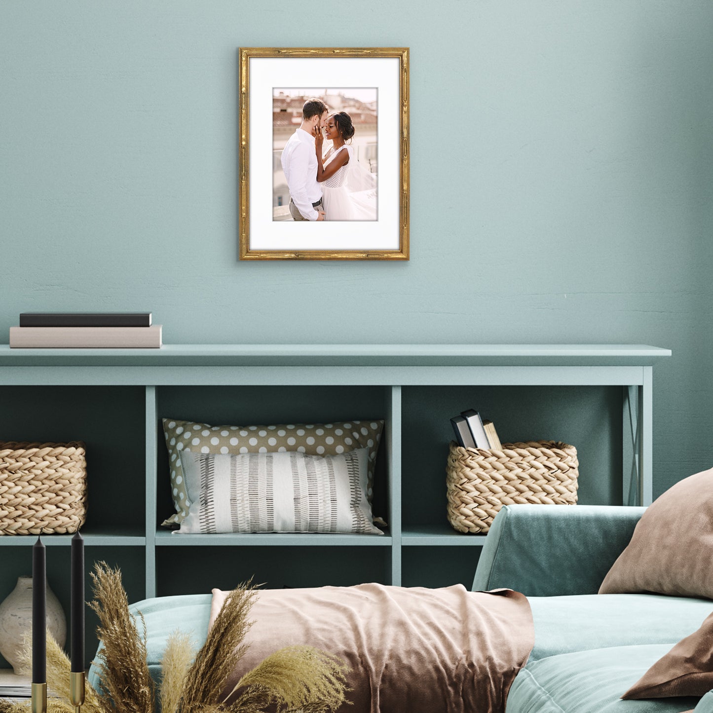 Americanflat 8x10 Picture Frame with Mat | Faux Bamboo Molding | Shatter-Resistant Glass