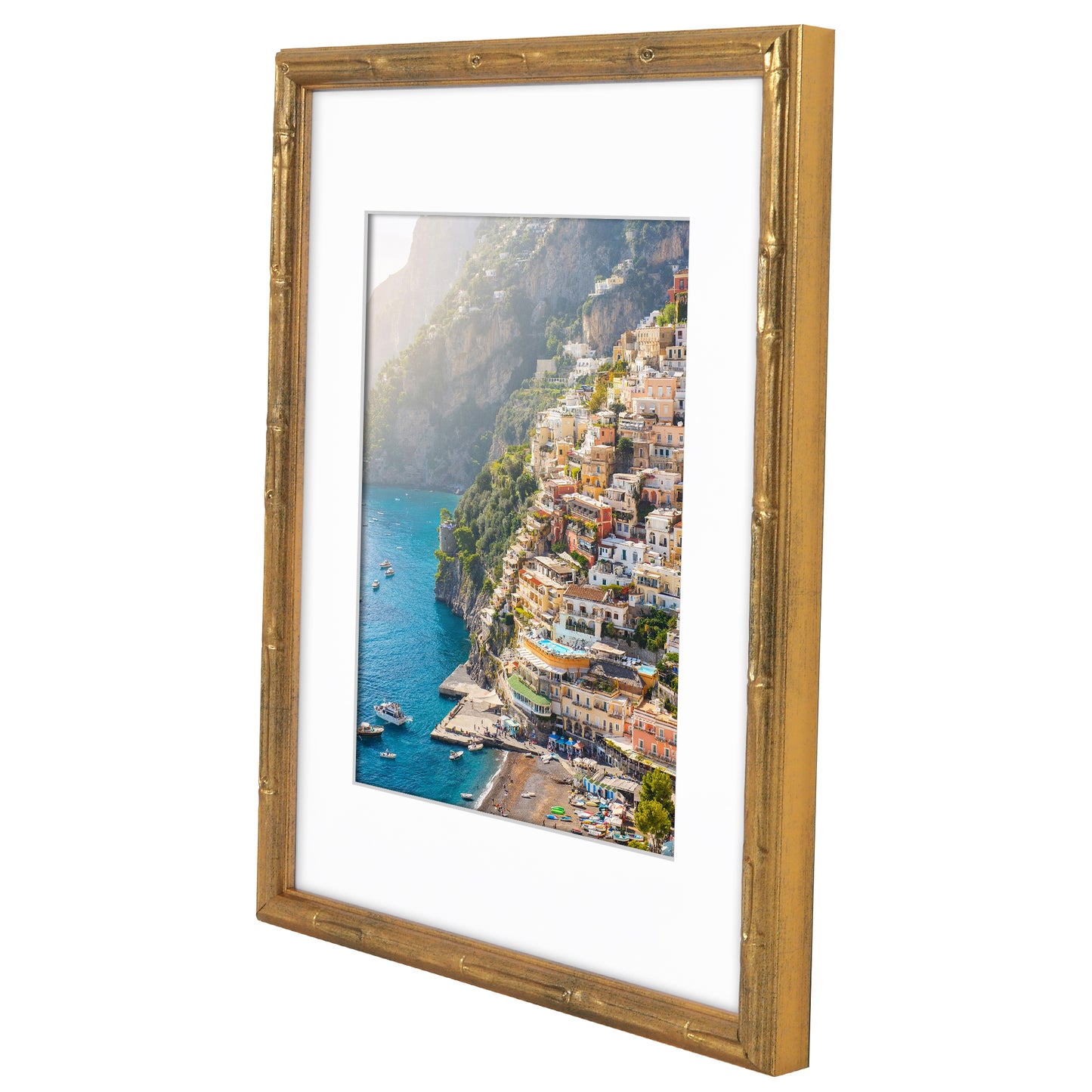 Americanflat 8x10 Picture Frame with Mat | Faux Bamboo Molding | Shatter-Resistant Glass