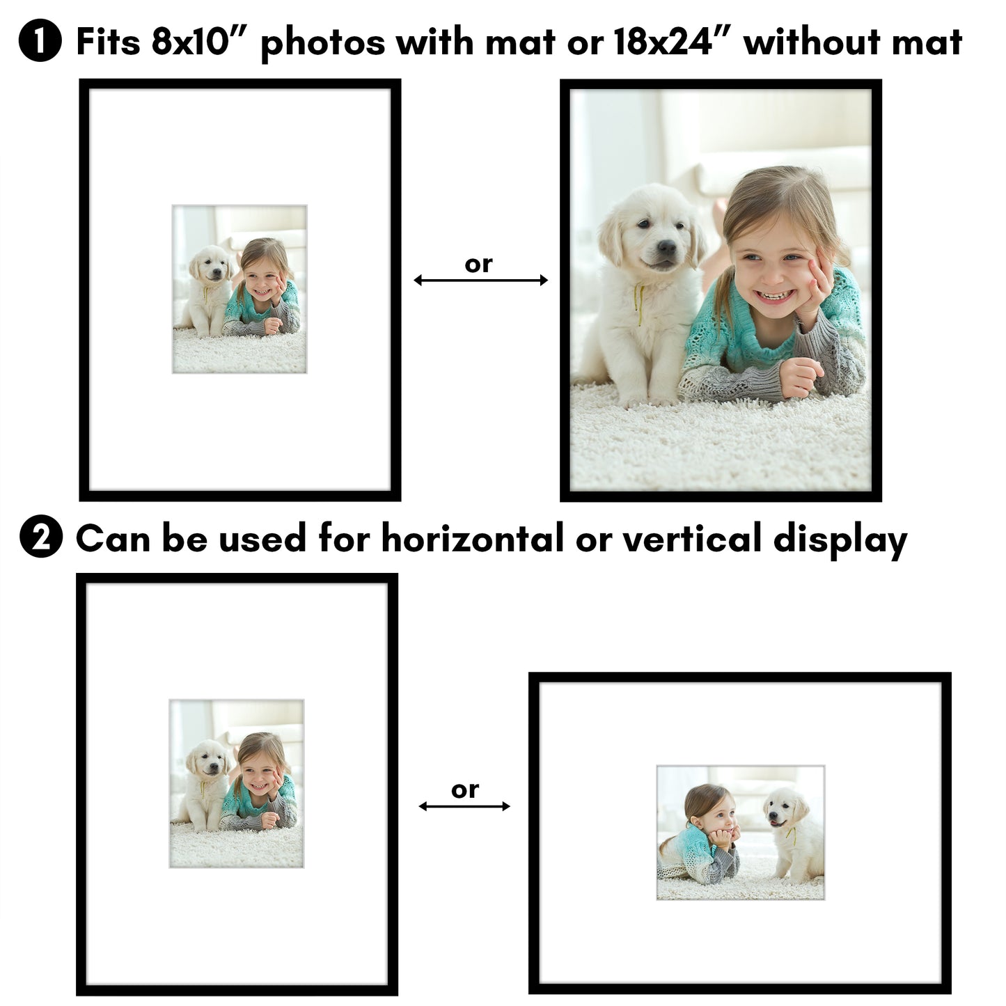 Americanflat Picture Frame with Mat | Set of 3 | Slim Molding