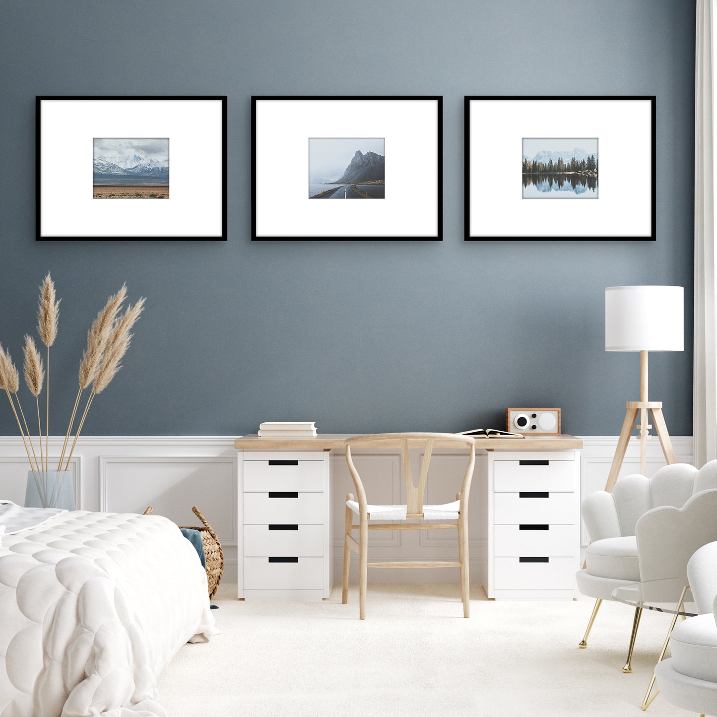 Americanflat Picture Frame with Mat | Set of 3 | Slim Molding