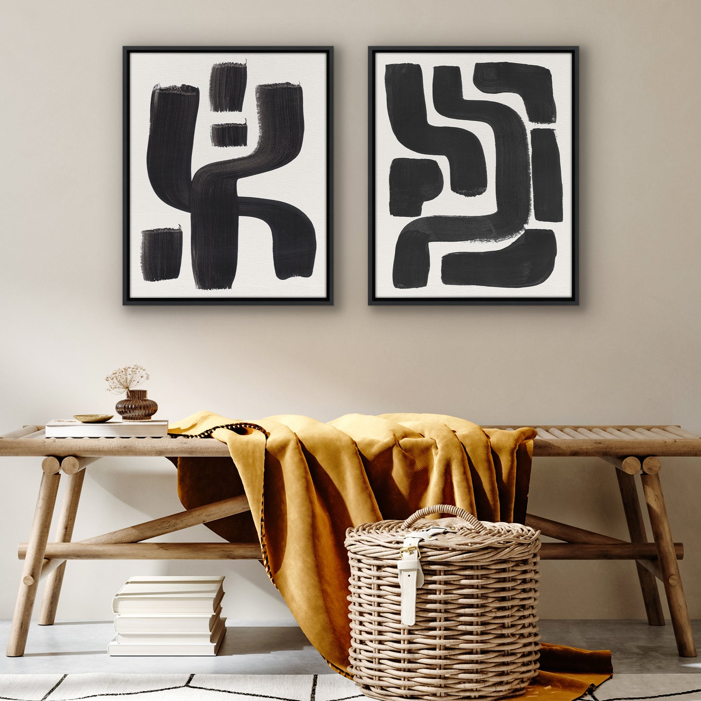 Americanflat Black and White Modern Canvas Wall Art - Set of 2 - Abstract Wall Art