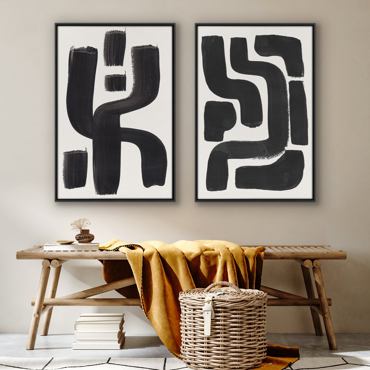 Americanflat Black and White Modern Canvas Wall Art - Set of 2 - Abstract Wall Art