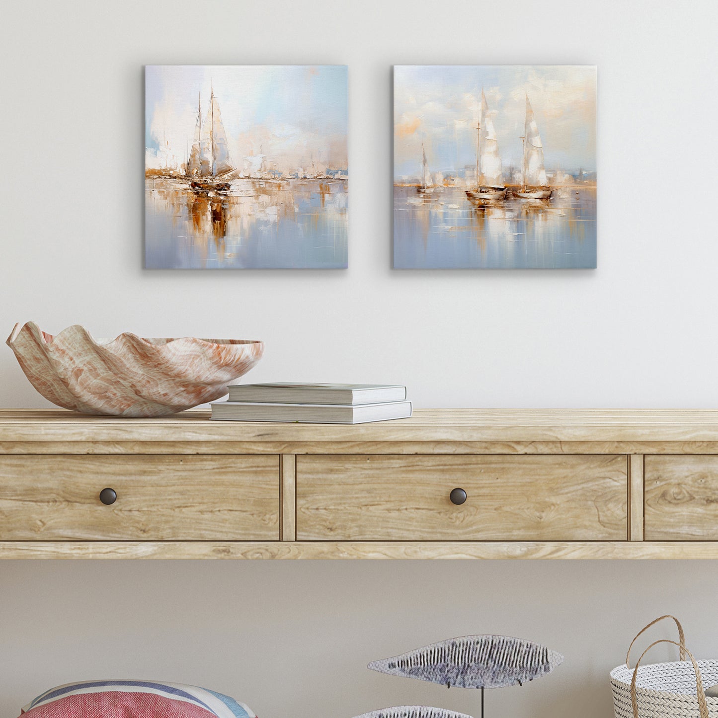 Americanflat Coastal-Inspired Canvas Wall Art - Gallery Wrap - Set of 2 - The Gold Boats
