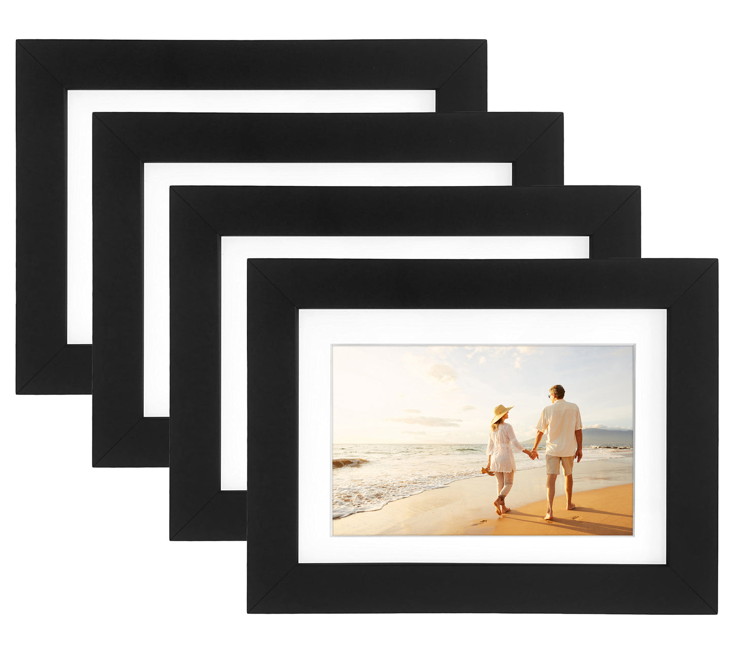 Picture Frame with Mat Set of 4 - Engineered Wood Photo Frame with Shatter-Resistant Glass