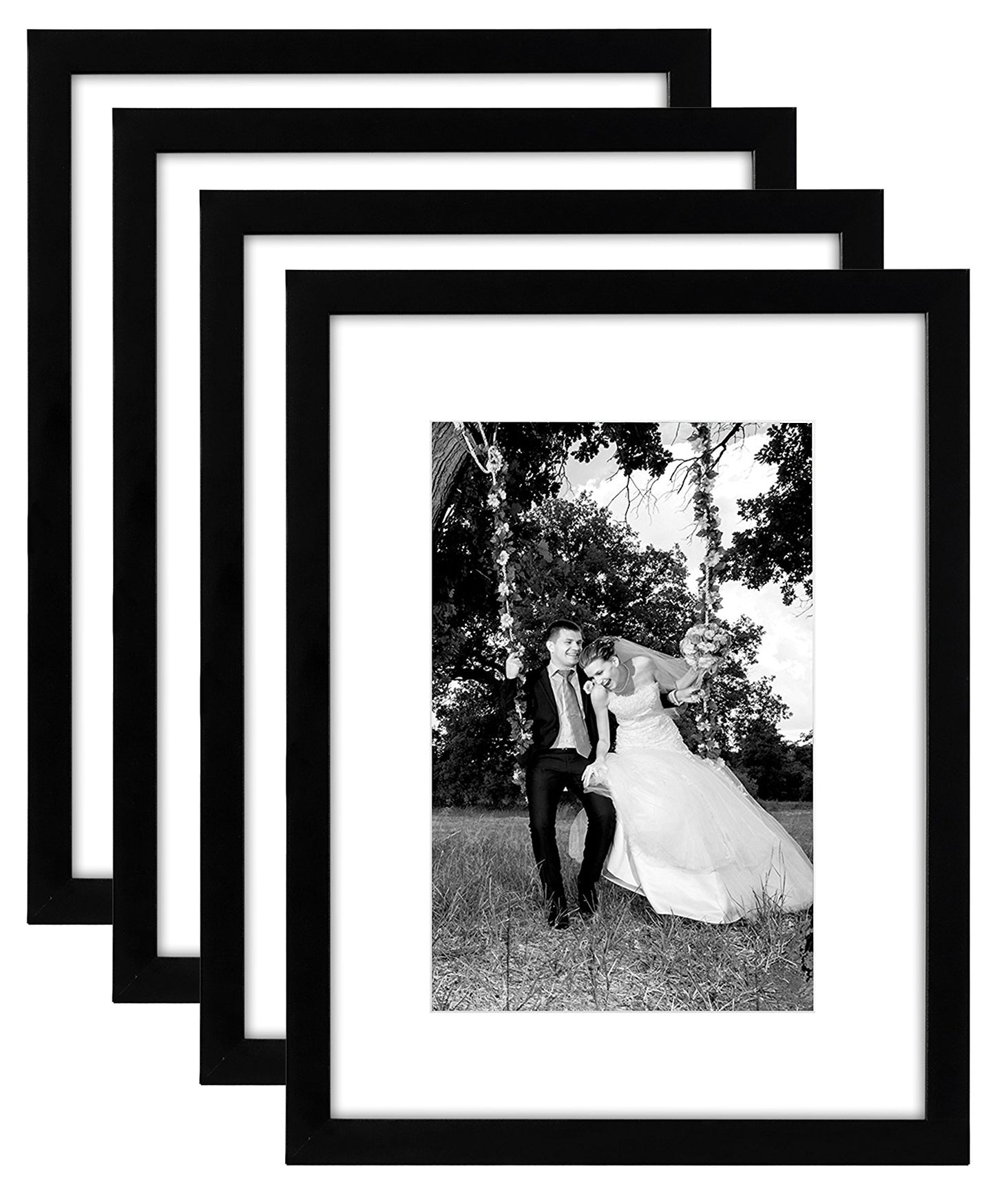 Picture Frame with Mat Set of 4 - Engineered Wood Photo Frame with Shatter-Resistant Glass