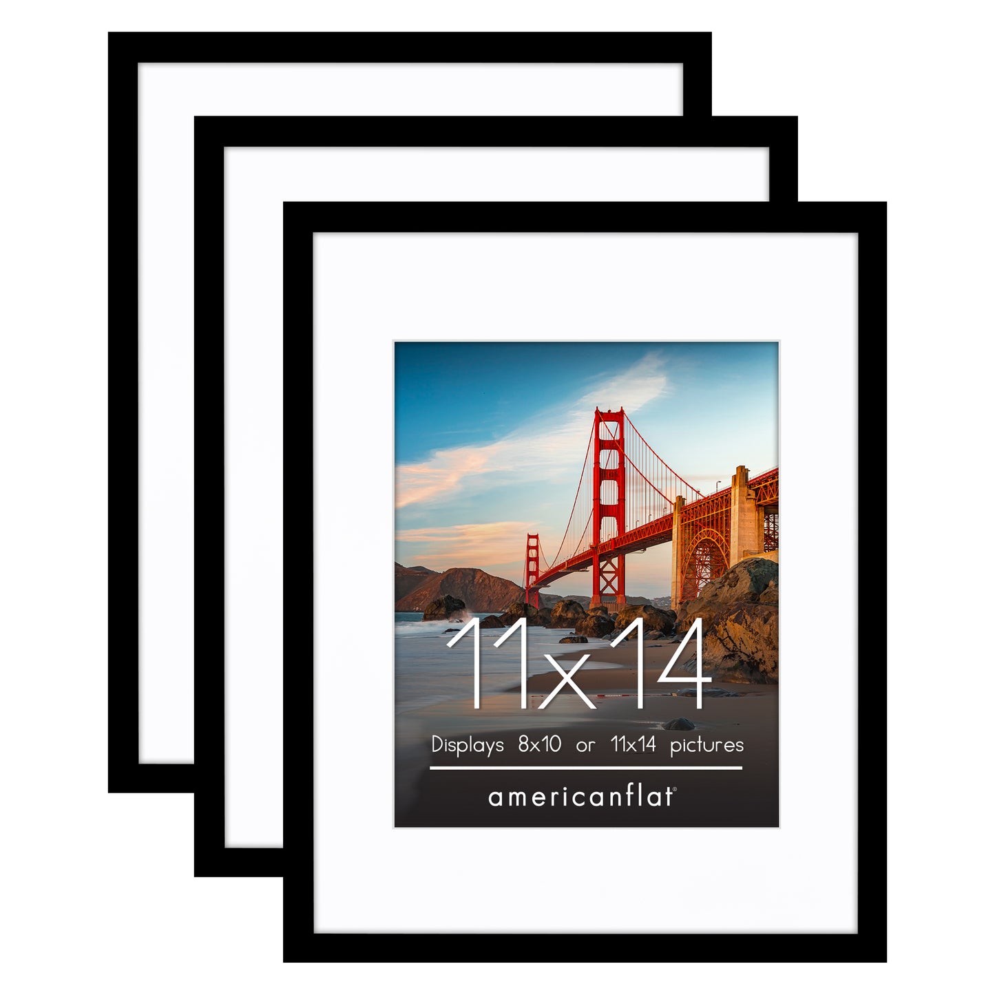 Americanflat | Black Picture Frames | Shatter-Resistant Glass | 3 Pack | Use with the Included Mats