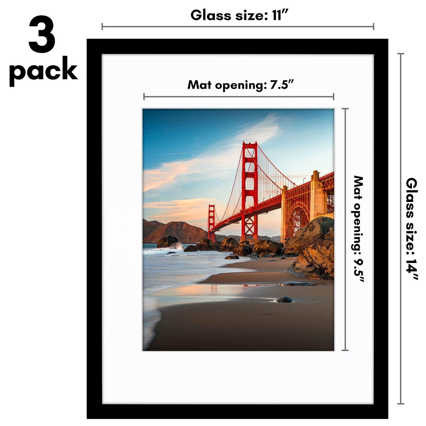 Americanflat | Black Picture Frames | Shatter-Resistant Glass | 3 Pack | Use with the Included Mats