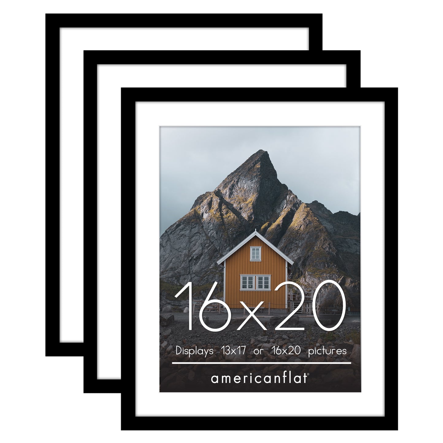 Americanflat | Black Picture Frames | Shatter-Resistant Glass | 3 Pack | Use with the Included Mats