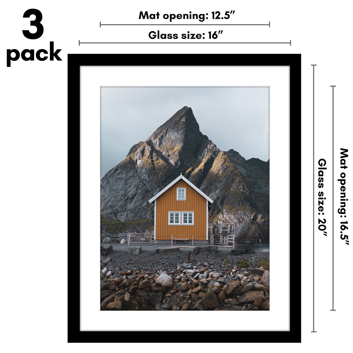 Americanflat | Black Picture Frames | Shatter-Resistant Glass | 3 Pack | Use with the Included Mats